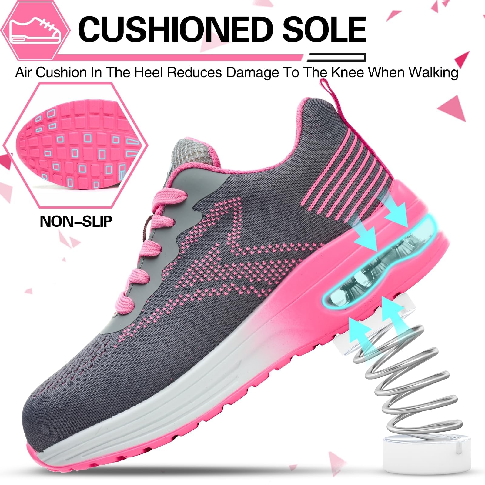 Scarpe Antinfortunistiche Uomo Donna Leggere Scarpe da Lavoro con Punta in Acciaio Leggere Traspiranti Scarpe Sicurezza Comode, Rosa, 39 EU