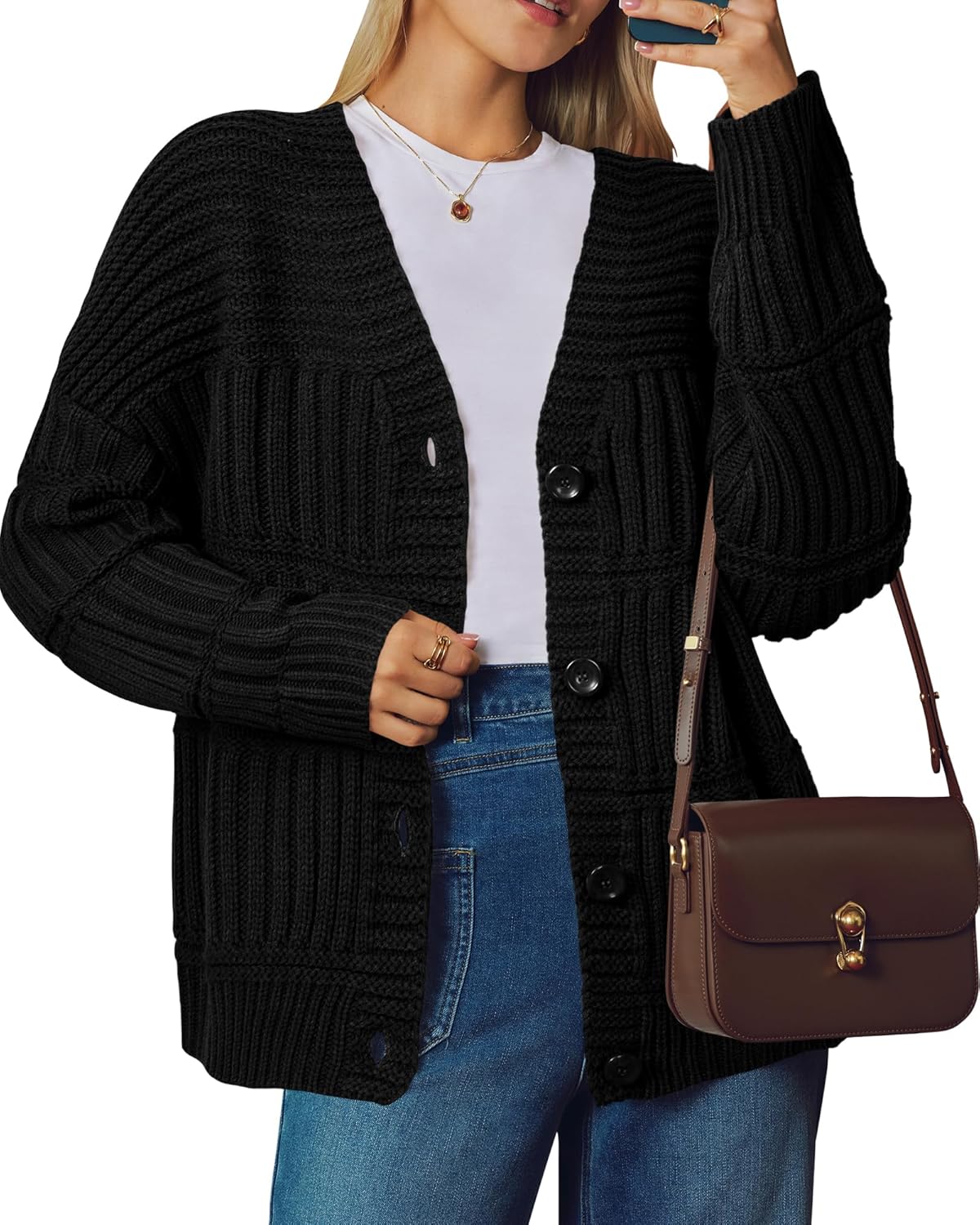 Arach&Cloz Women's Wool Blend Chunky Knit Winter Cardigan Sweaters Outfits