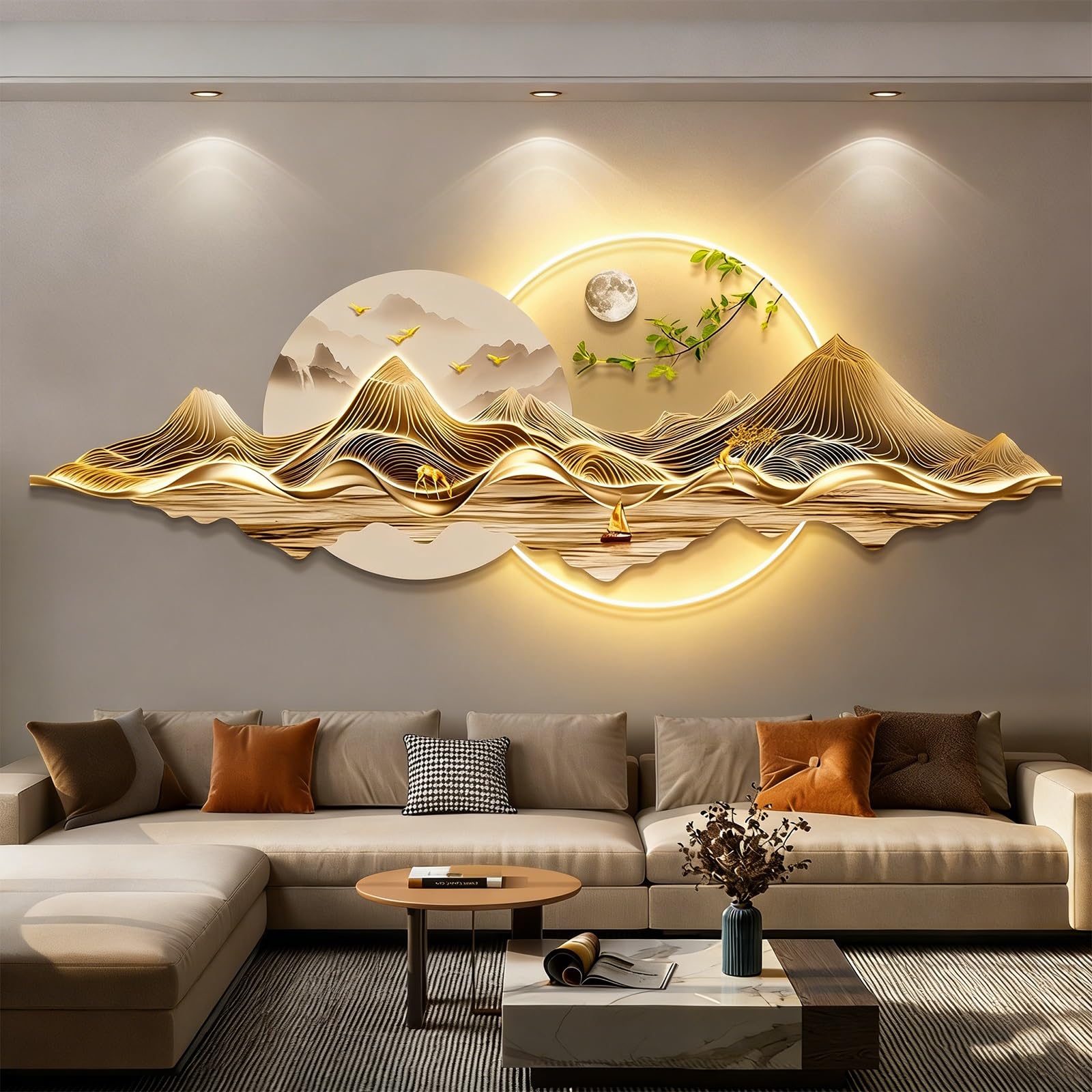 WNGJZZYC Pintura Mural LED 3D, Lámpara de Pared Activa, Mural Iluminado Enchufable, para Dormitorio, Salón, Pasillo de Entrada, Estudio(White,180x60cm/71x24in)