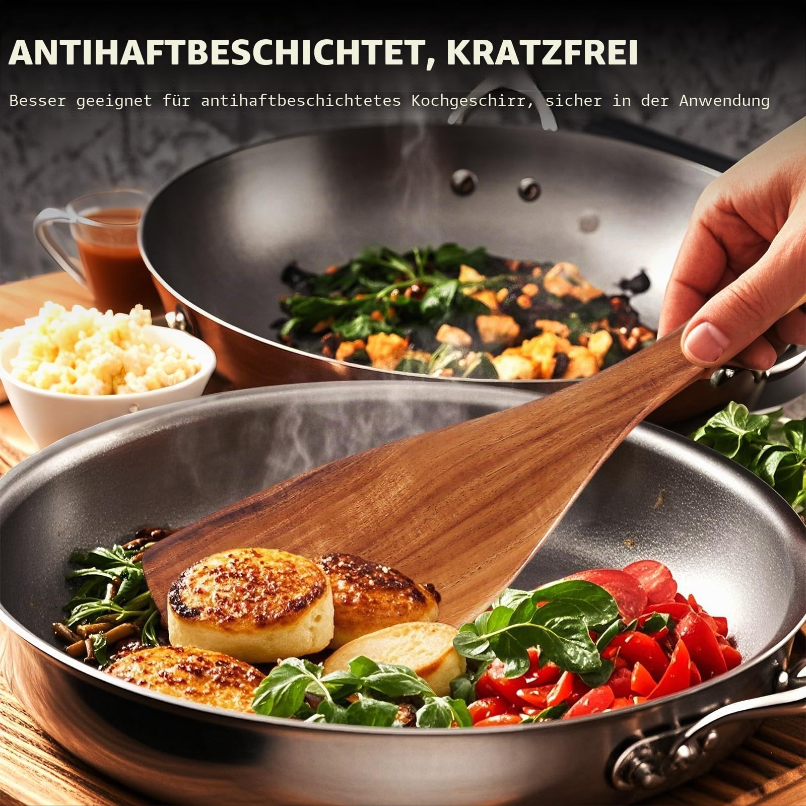 AIUHI 10-teiliges Teakholz-Küchenutensilien-Set, Holzutensilien zum Kochen, antihaftbeschichtetes Küchen-Pfannenwender-Set zum Kochen und Servieren
