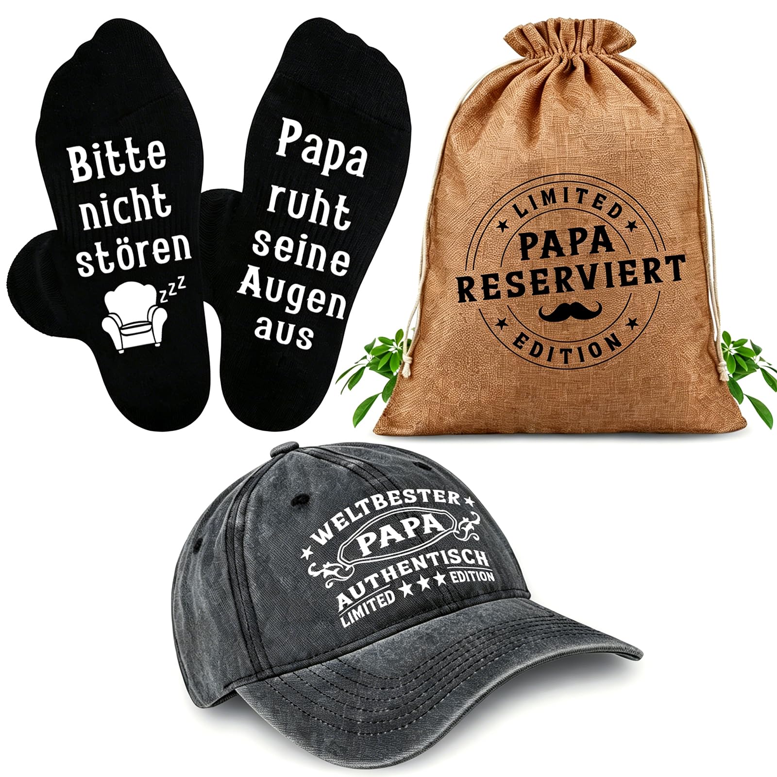 TUZELIYA Geburtstag Geschenke für Männer - 3 in 1 Alter Sack Geschenkbeutel mit Baseball Cap und Socken - Witzige Geschenke für Papa Ehemann Opa Ehemann Freund