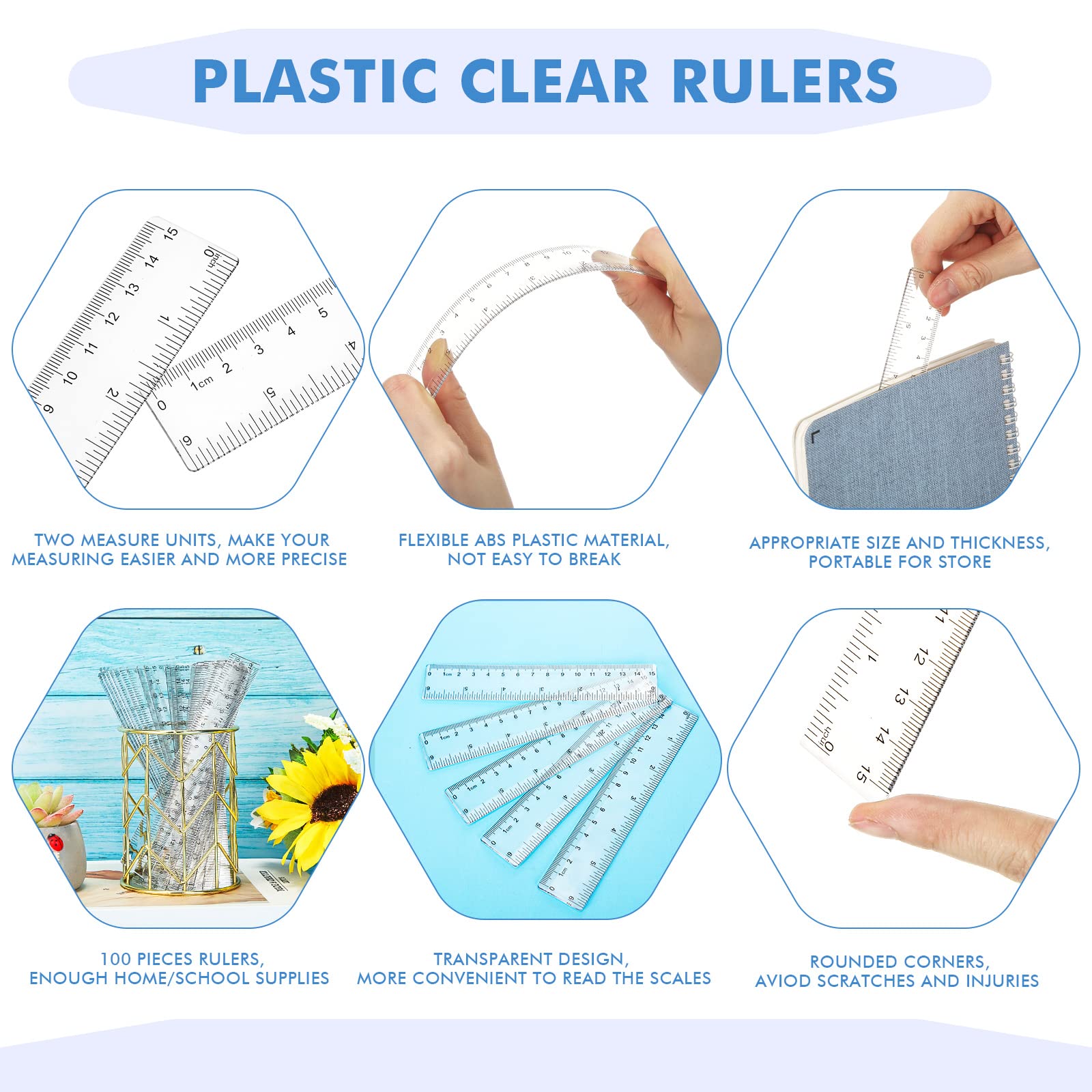 Zonon 500 righelli flessibili in plastica trasparente da 15,2 cm, con pollici e centimetri, piccoli righelli dritti, strumenti di misurazione per studenti, bambini, educazione scolastica, famiglie