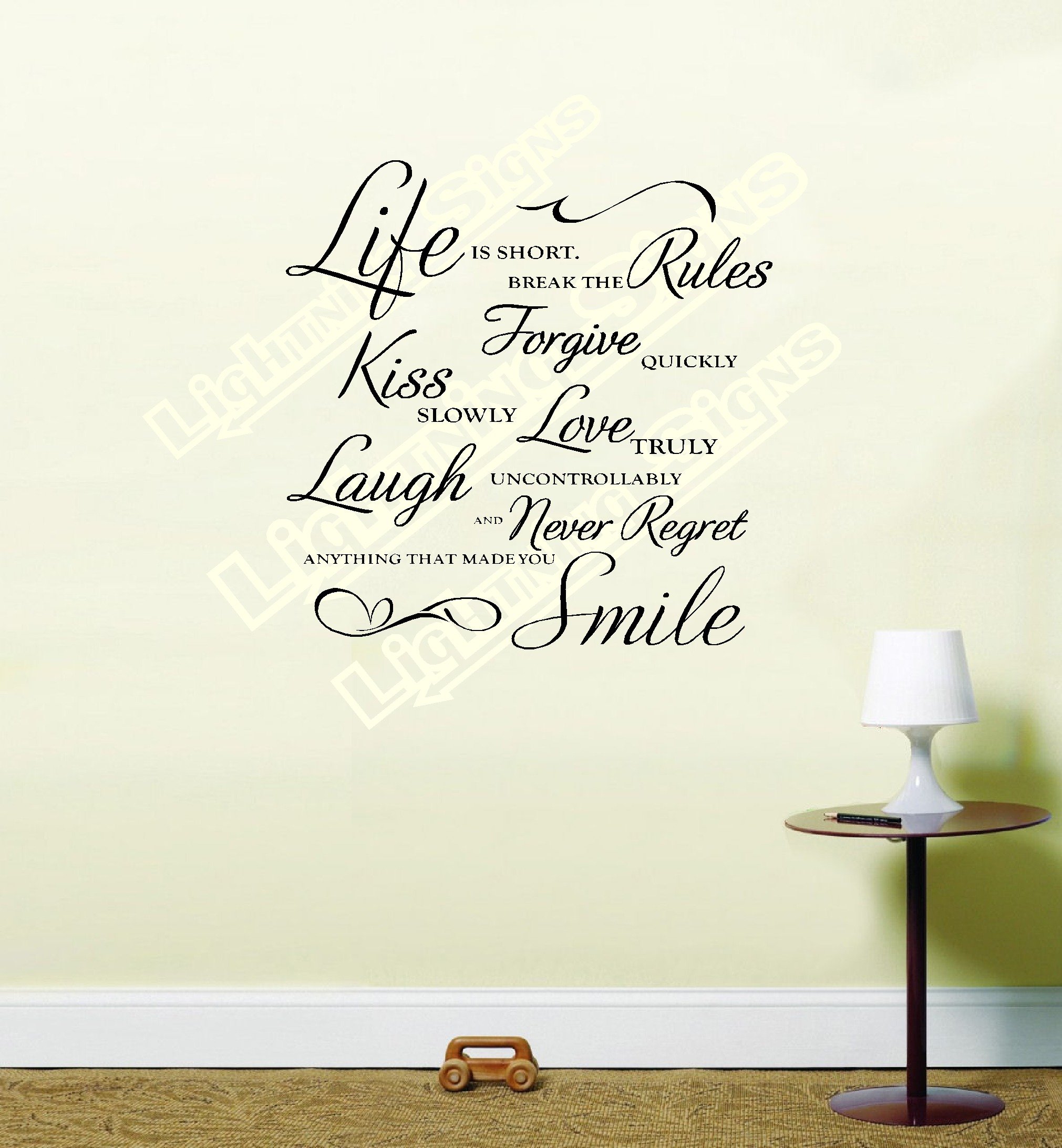Life is Short Break the Rules Wall Art Quote Vinyl Wall Art Sticker Decal (Black) (58cm x 58cm)