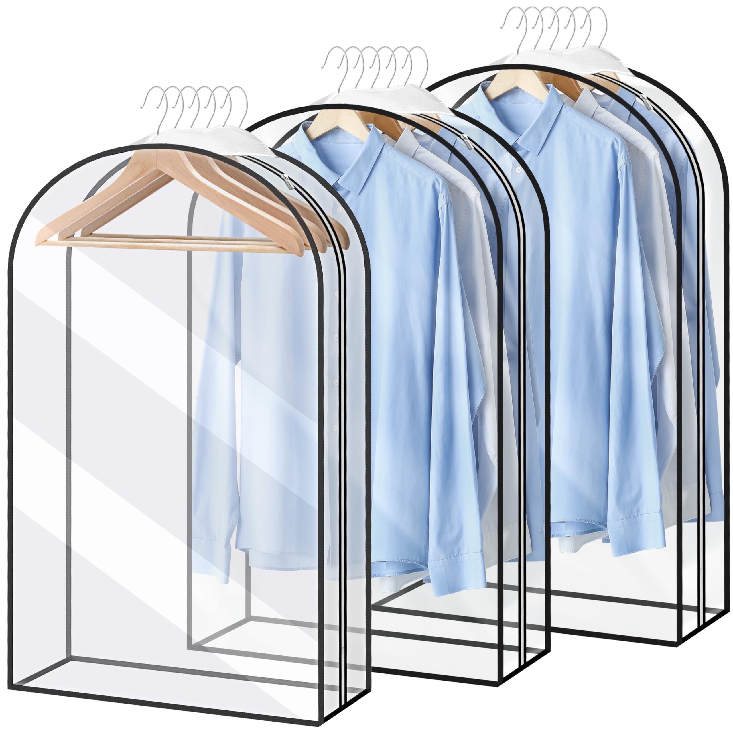 Lazebox Garment Bag Closet Storage with Zipper, 40 inches Clear Suit Bag for Suits, Coats, Jackets, Shirts, 3 Packs