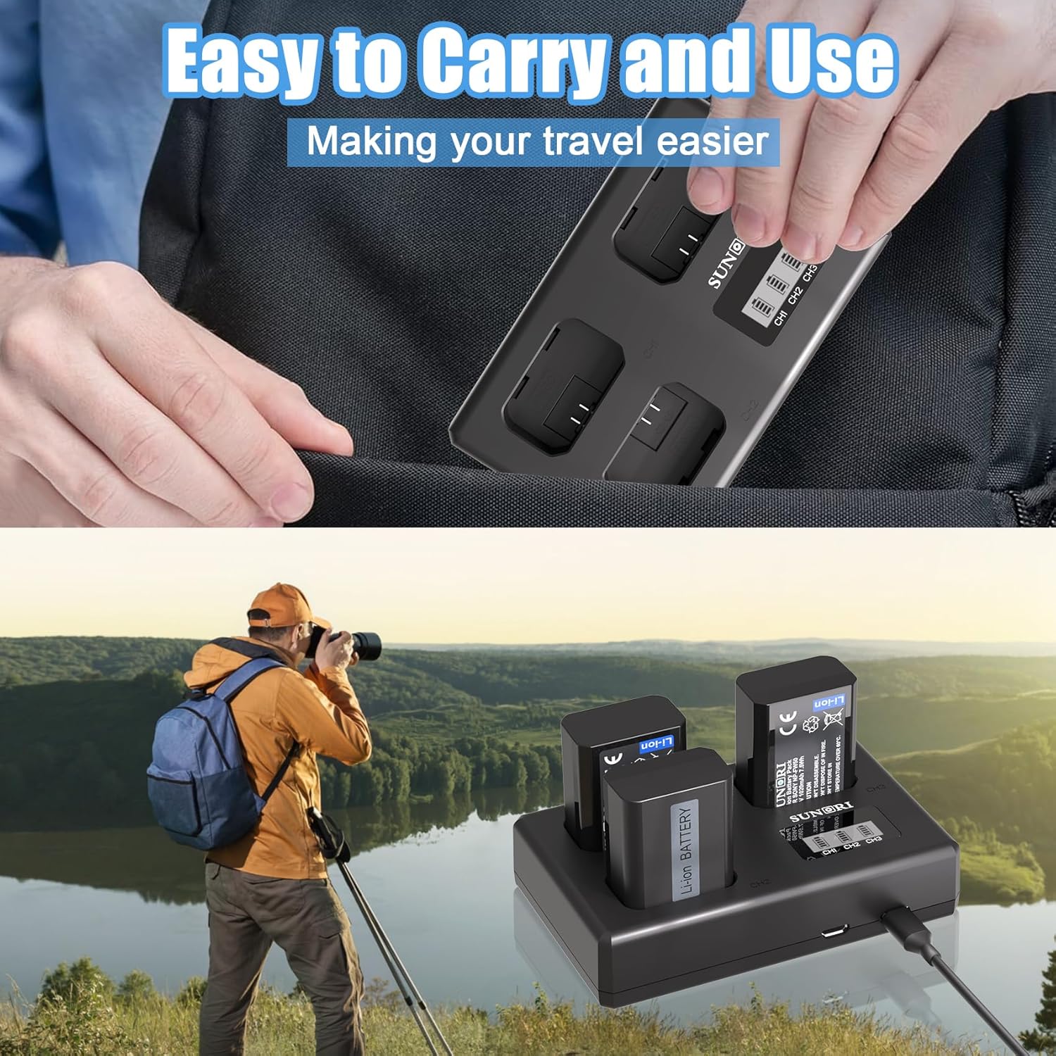 NP-FW50 Battery and Upgraded 3-Slot ZV-E10 Battery Charger Compatible for Sony Alpha A6000 A6300 A6400 A6500 A5100 A5000, A7S II, A7S, A7R II, A7R, A7 II, A7, RX10 II III IV Series (3 Pack)