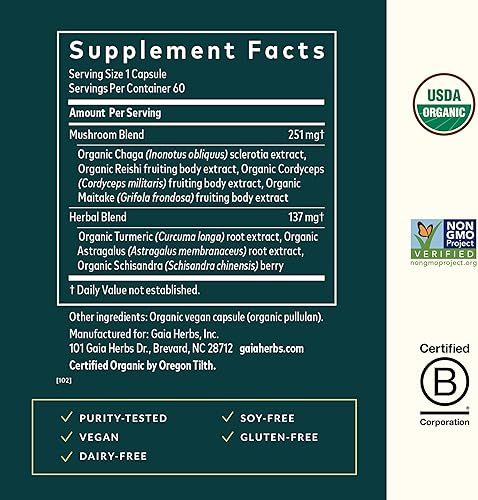 Miniatura 2 de Gaia Herbs Suplemento de apoyo inmunológico diario de hongos y hierbas para ayudar al bienestar general* - con curcumina de cúrcuma, astrágalo,