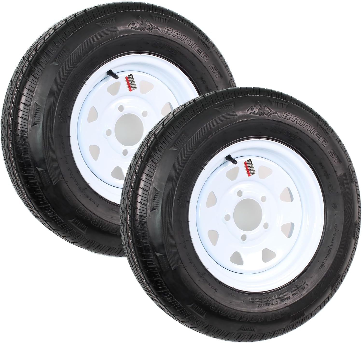 eCustomrim 2-Pack Radial Trailer Tires On Rims ST185/80R13 Load C 5-4.5 White Spoke Wheel - 6 Year Warranty w/Roadside
