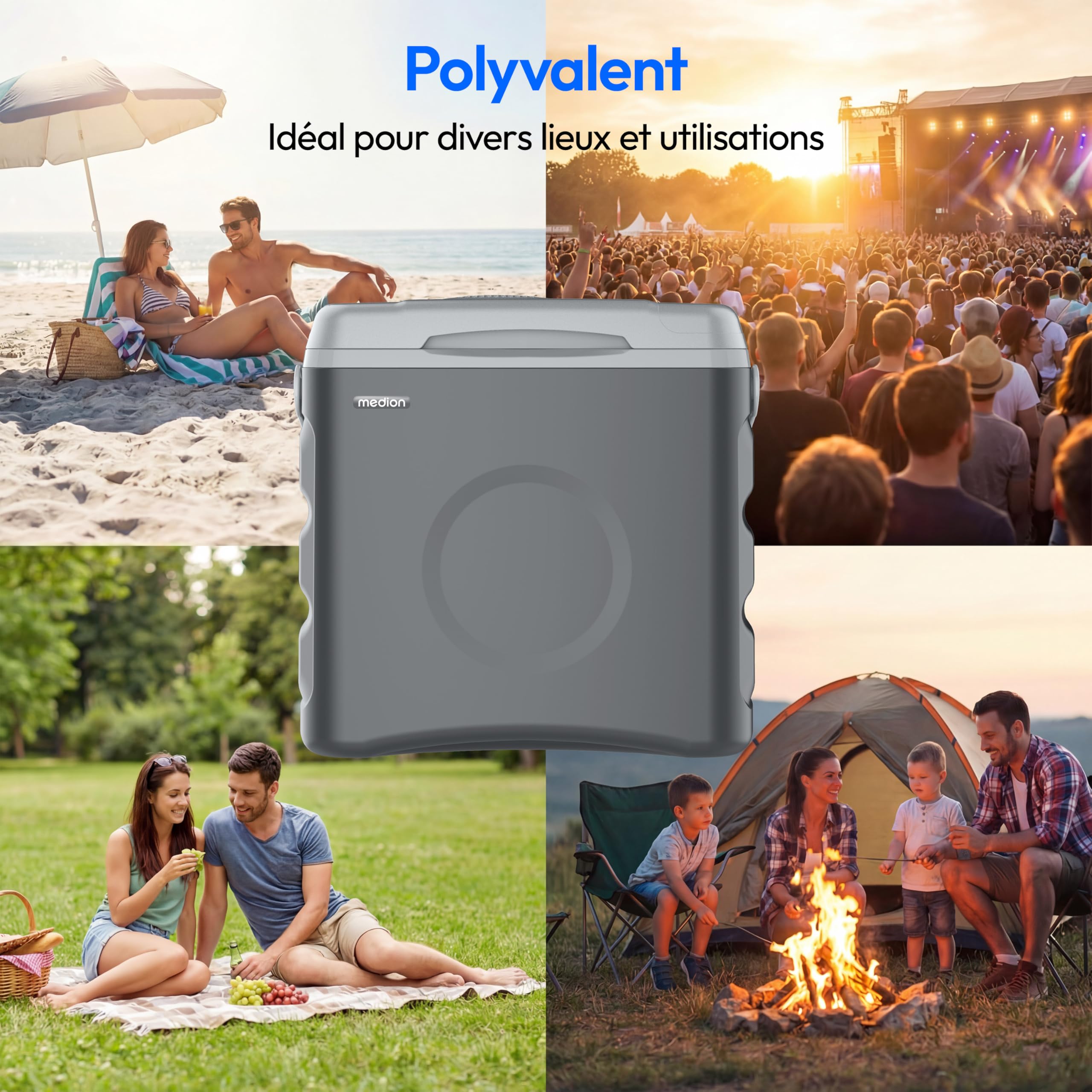 MEDION Glacière Thermoélectrique Portable 35 L Volume Brut Fonction Refroidissement et Maintien au Chaud Alimentation 12V Prise Allume Cigare 230V Secteur USB 5V pour Voiture Bateau et Camping, MD3700