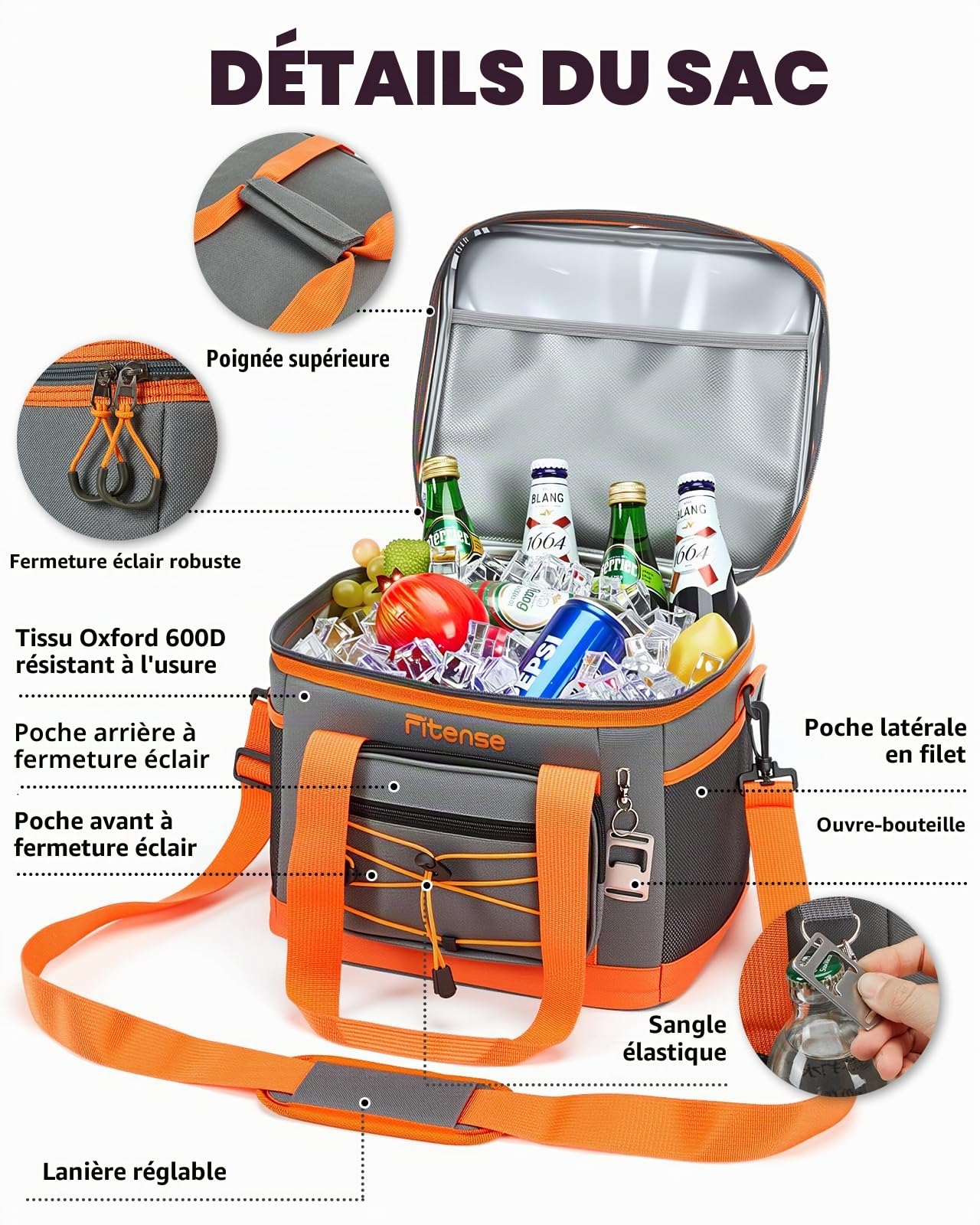 Fitense Sac Isotherme Pliable, Isotherme Souple avec, 4 Couches isolées Anti-Fuite, Sac Isotherme glacière, Pique-Nique isolé pour Le Camping, la Plage, l'épicerie, Le Pique-Nique