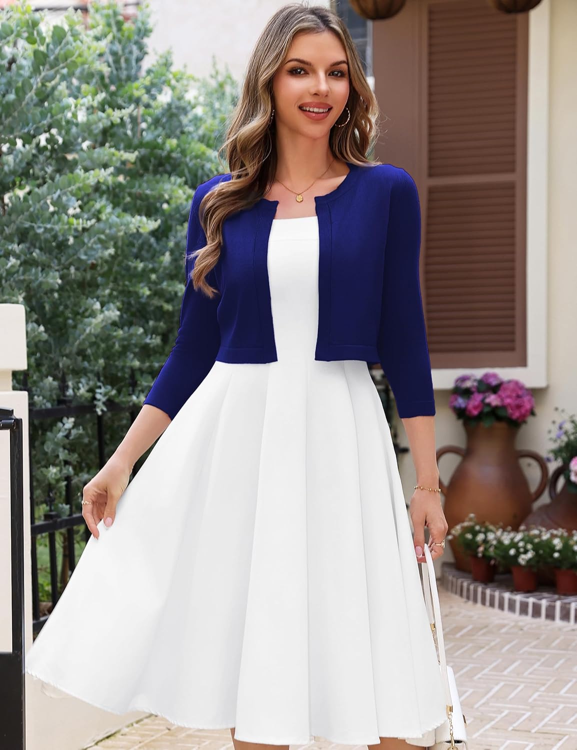 OmicGot Women's 3/4 Sleeve Open Front Knit Cropped Bolero Shrug Cardigan Sweater for Women S-XL - Image 2