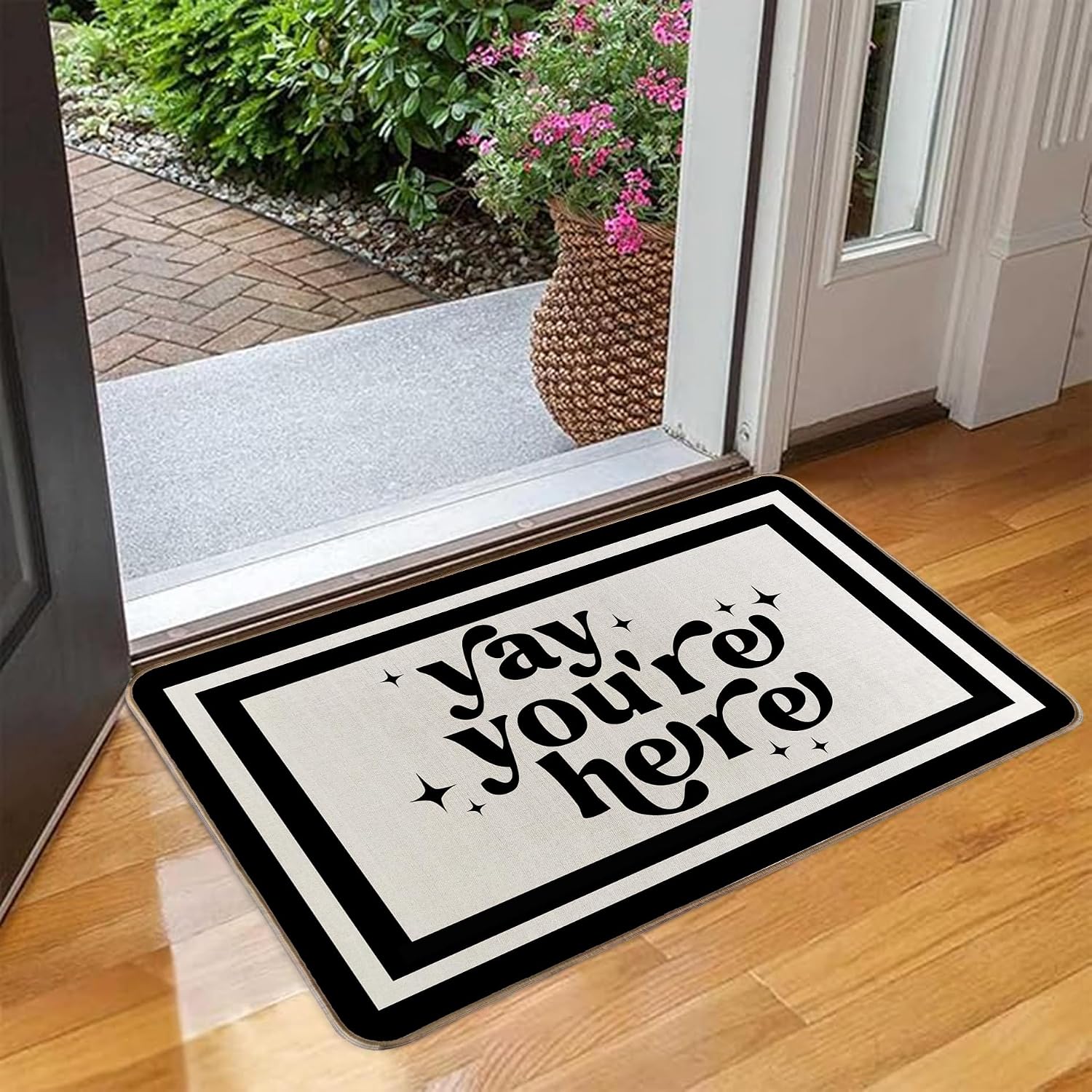 Yay You're Here Door Mat Doormat Front Door Mat for Entrance Black Funny Gift Porch Decor Welcome Mats 17x30 Inches (White 3)