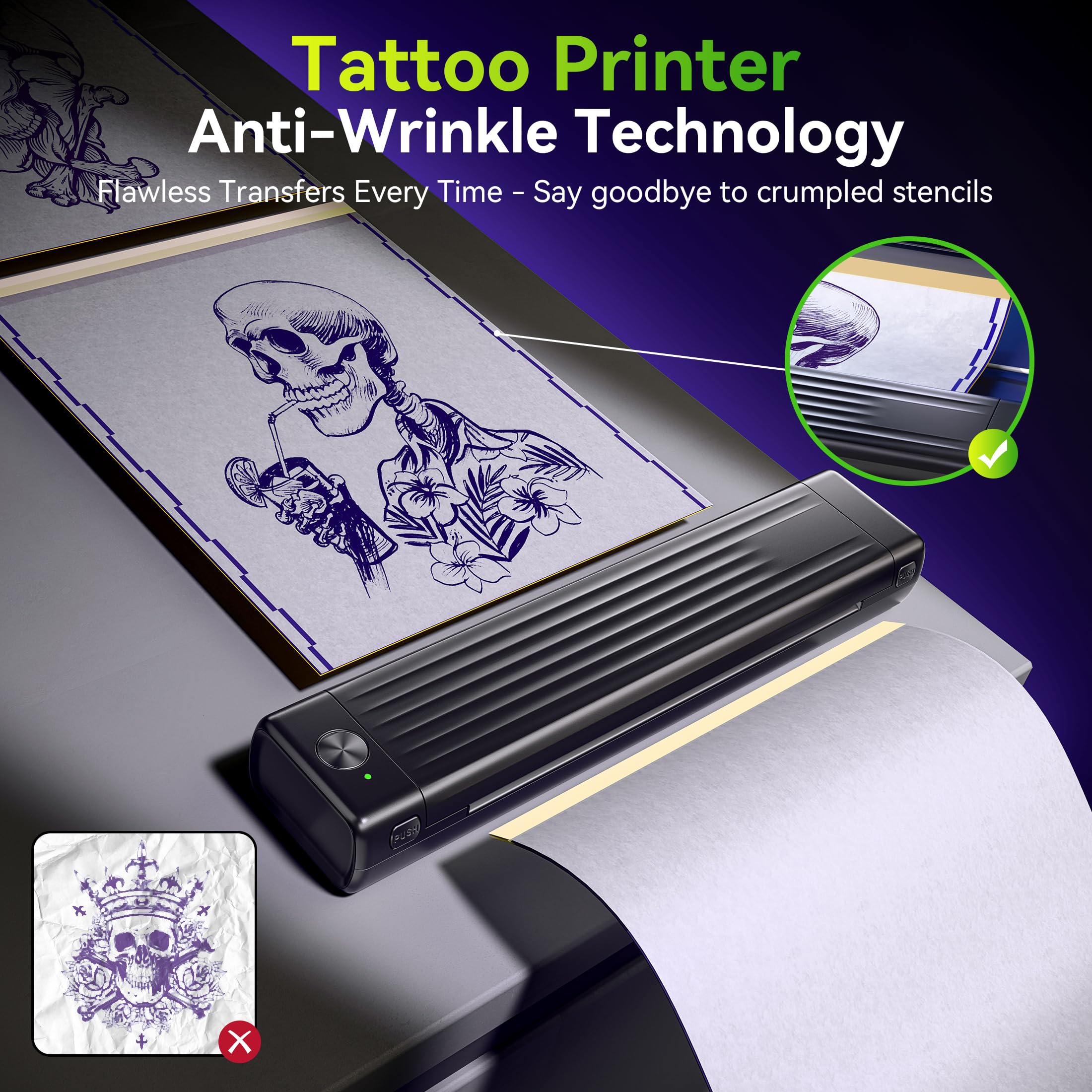 Itari A886 Tattoo Stencil Drucker Bluetooth mit 100 Blätter Papier, Schablone Drucker Übertragungskits für Anfänger und Künstler, Thermodrucker Tattoo Maschine Kompatibel mit Smartphone & PC, Schwarz