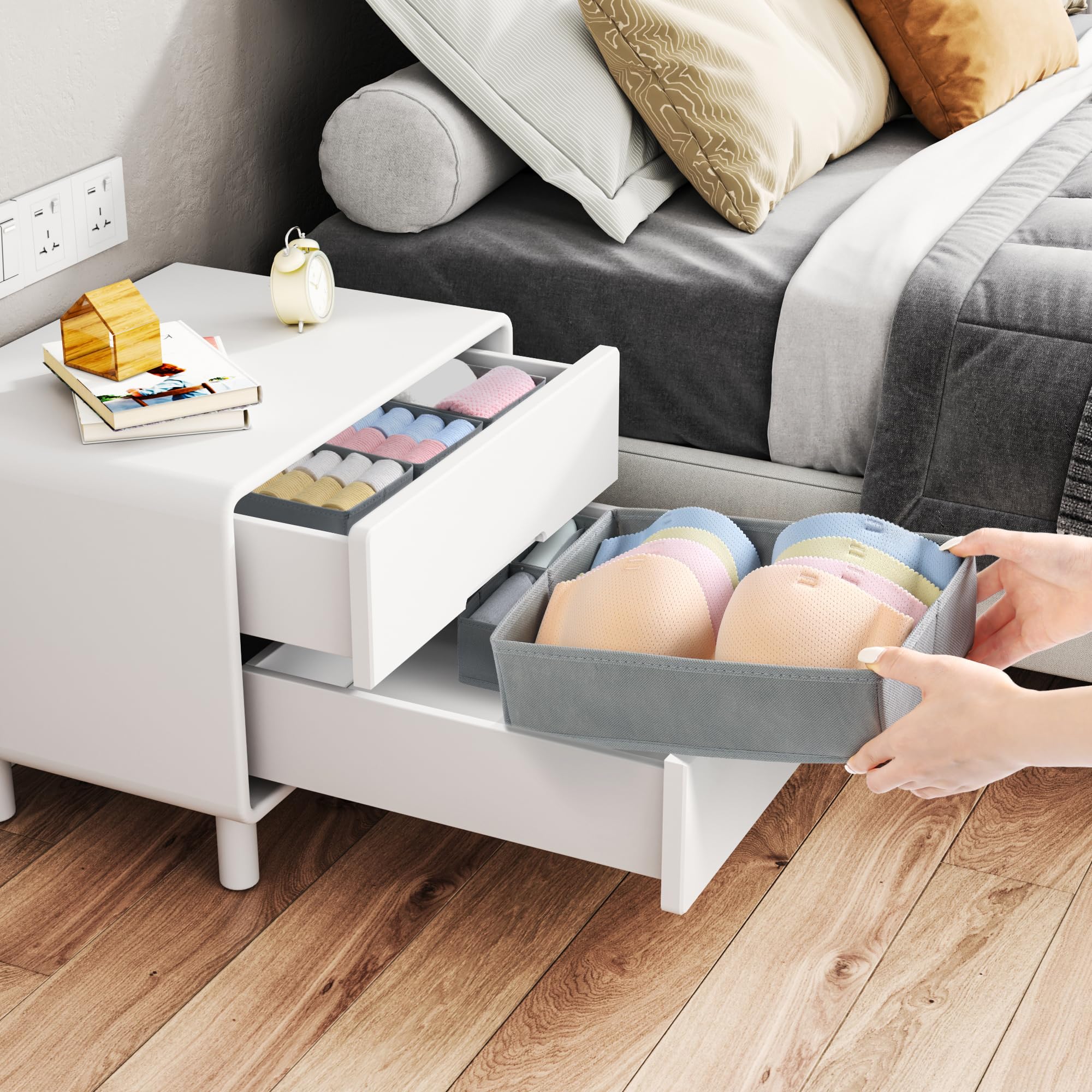 Homsorout Organizador de cajones para armario, organizador de ropa interior plegable, juego de 8 unidades, caja de almacenamiento, cajones de tela, sistema de organización para pantalones, ropa,