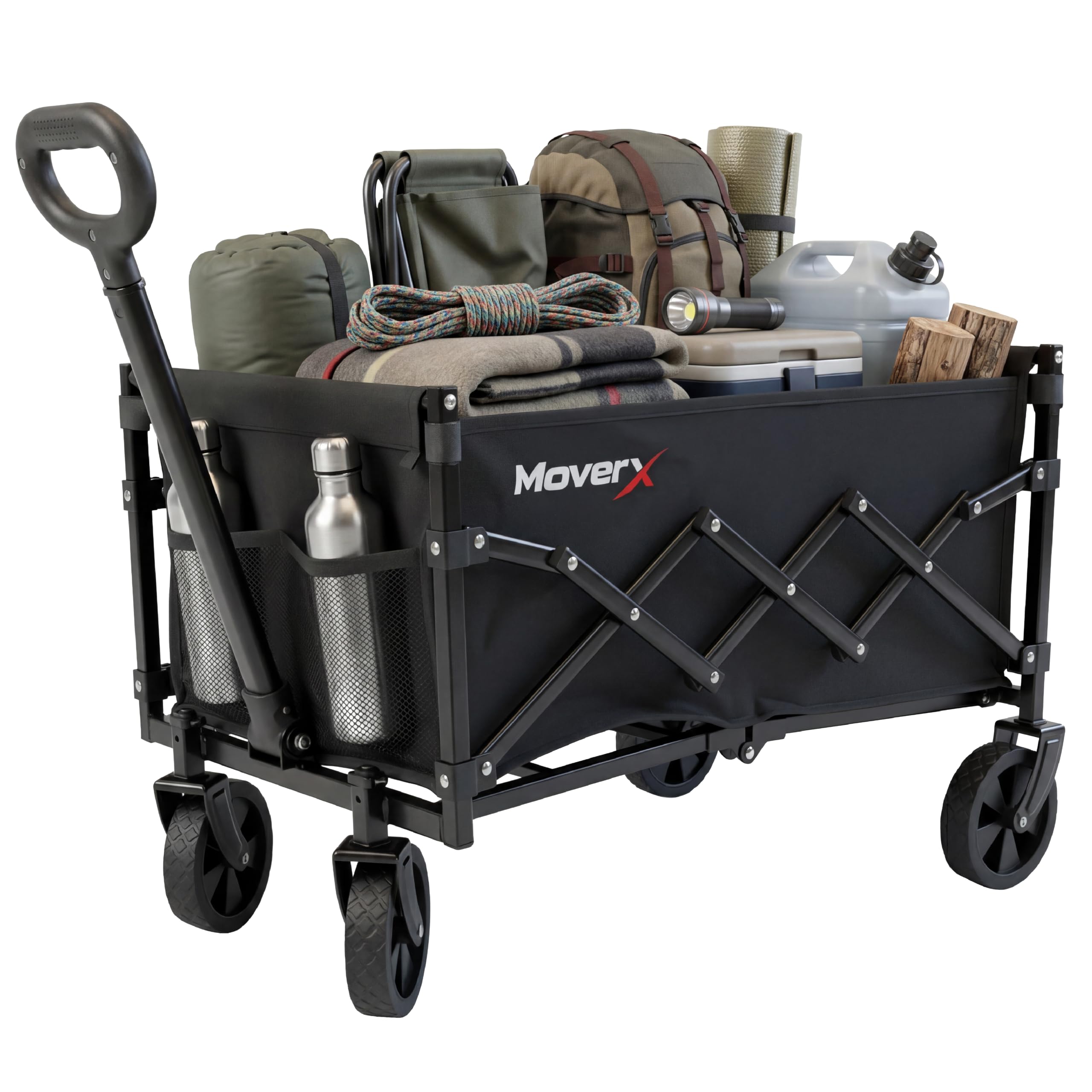 MoverX 70L Festival Trolley on Wheels, Folding Wagon, Portable Camping Cart, Collapsible Foldable Trolly for Beach Outdoor Garden Picnic Shopping Fishing, Adjustable Handle, Black-image-46