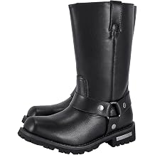 Men's 12" Harness Motorcycle Riding Boots for Biker, Square Toe Knee High Boots with Full Length Side Zipper, Black PU Leather Mid Calf Footwear