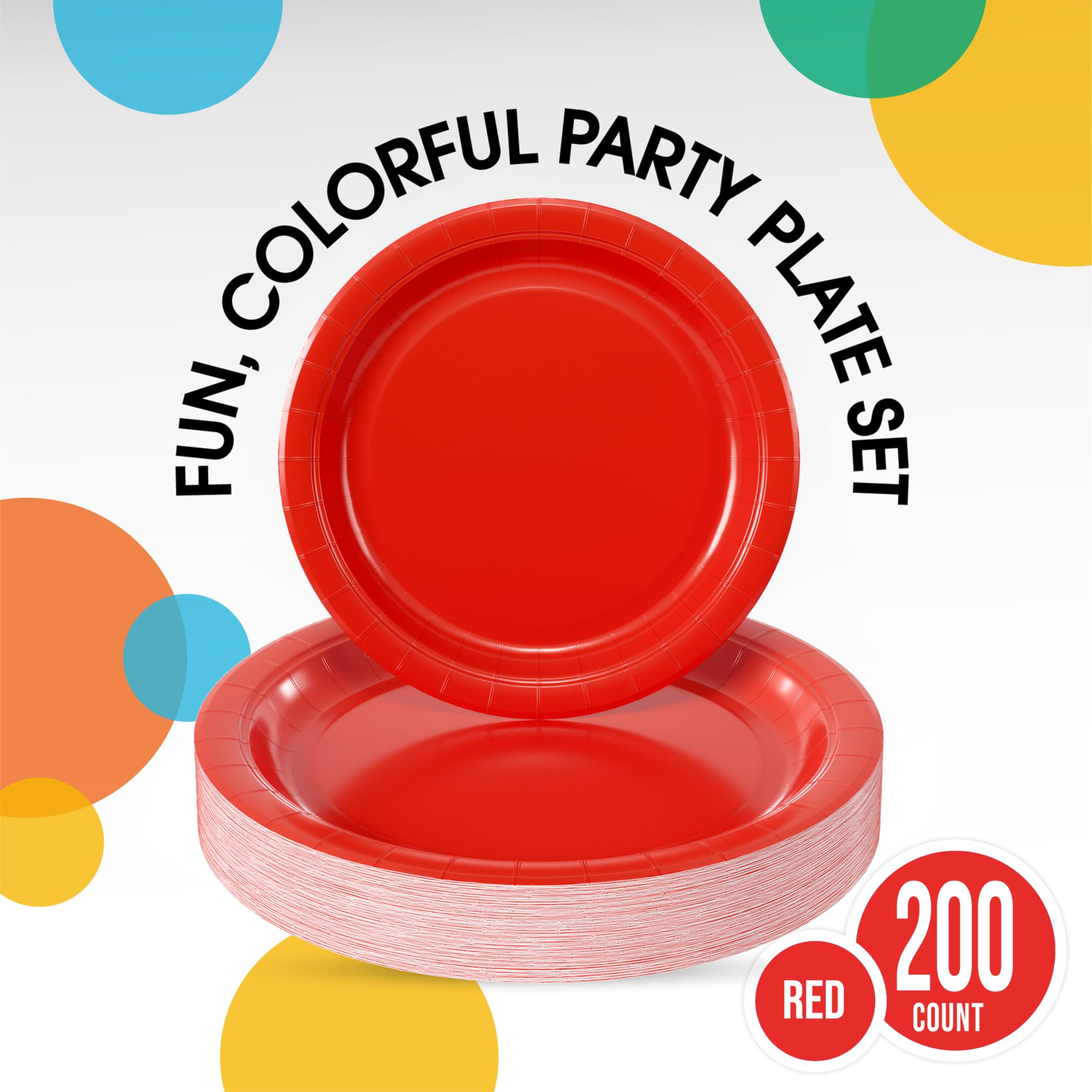 Party Solids Exquisitos platos de papel mixto rojo y azul, 7 y 9 pulgadas, paquete de 200 (100 cada uno), 350 g/m²