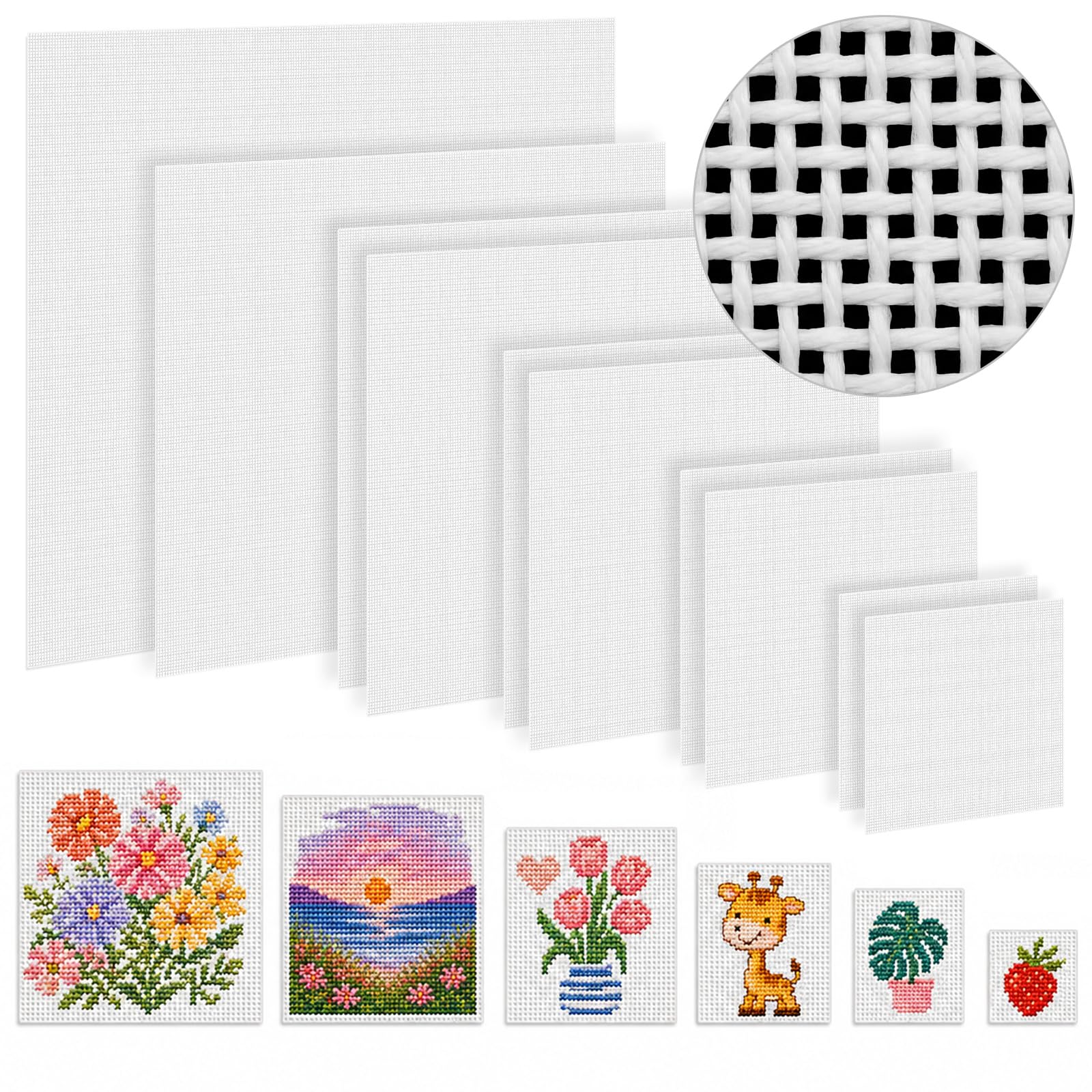 Knitgrip 10 Pcs 13 Mesh Needlepoint Canvas, 6 Square Sizes