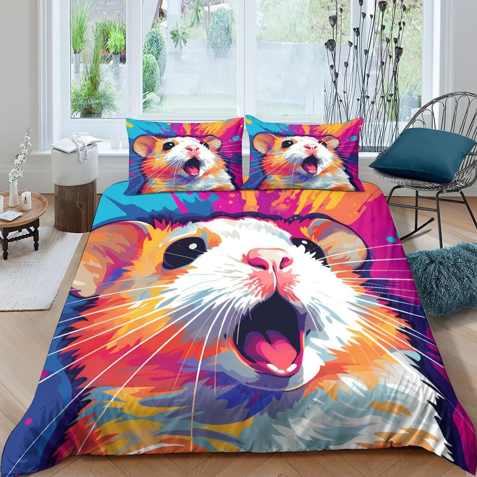 Ctjqhvkz Style-2 3D Printed Colorful Hamster Fitted Sheet Microfiber Vibrant Animal Bed Cover For Bedroom Dorm Mattress Protection Decorative Single（135X200cm）