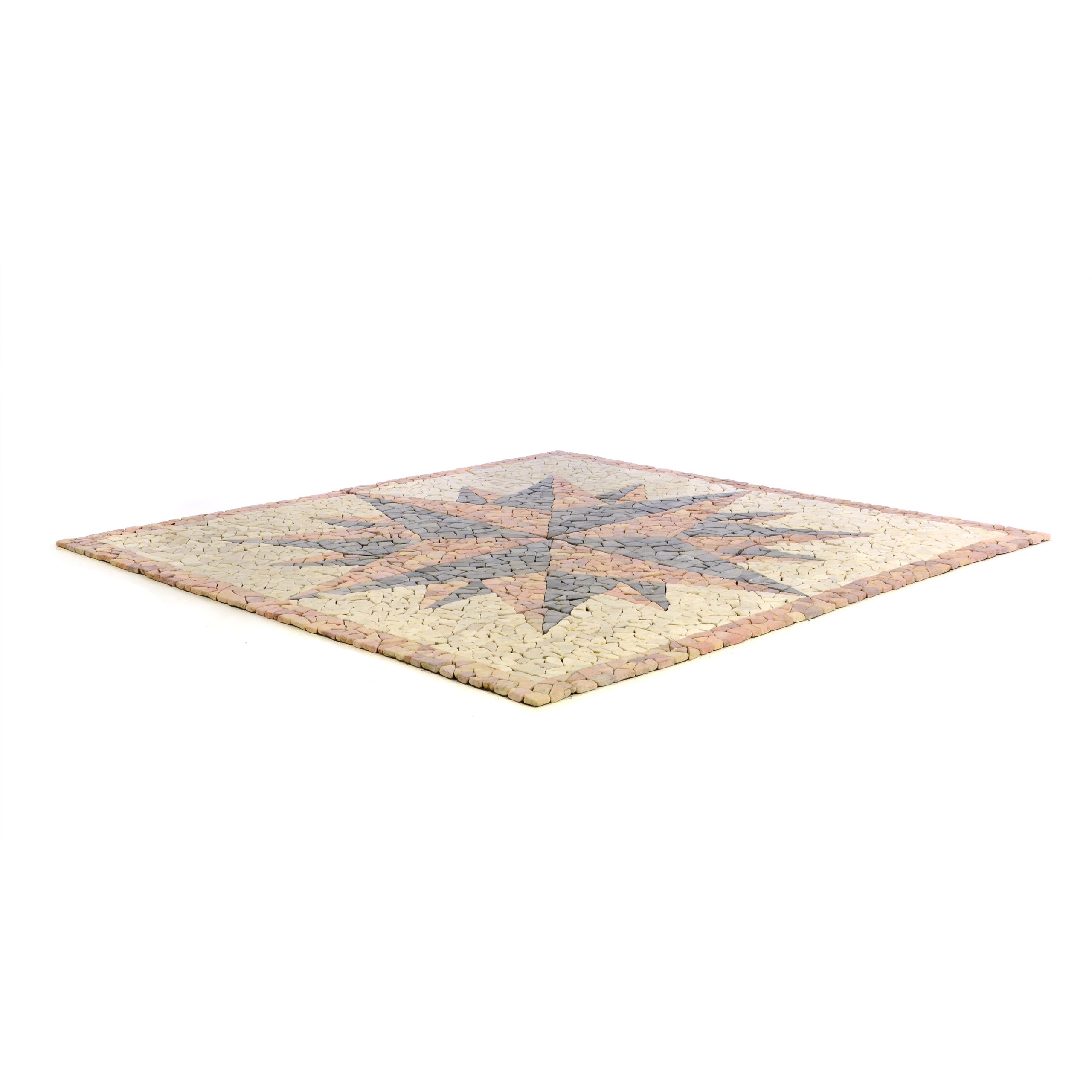 DIVERO Fliesen-Mosaik Rosone aus Marmor – Farbe: creme-grau- rosé - 120 x 120 cm
