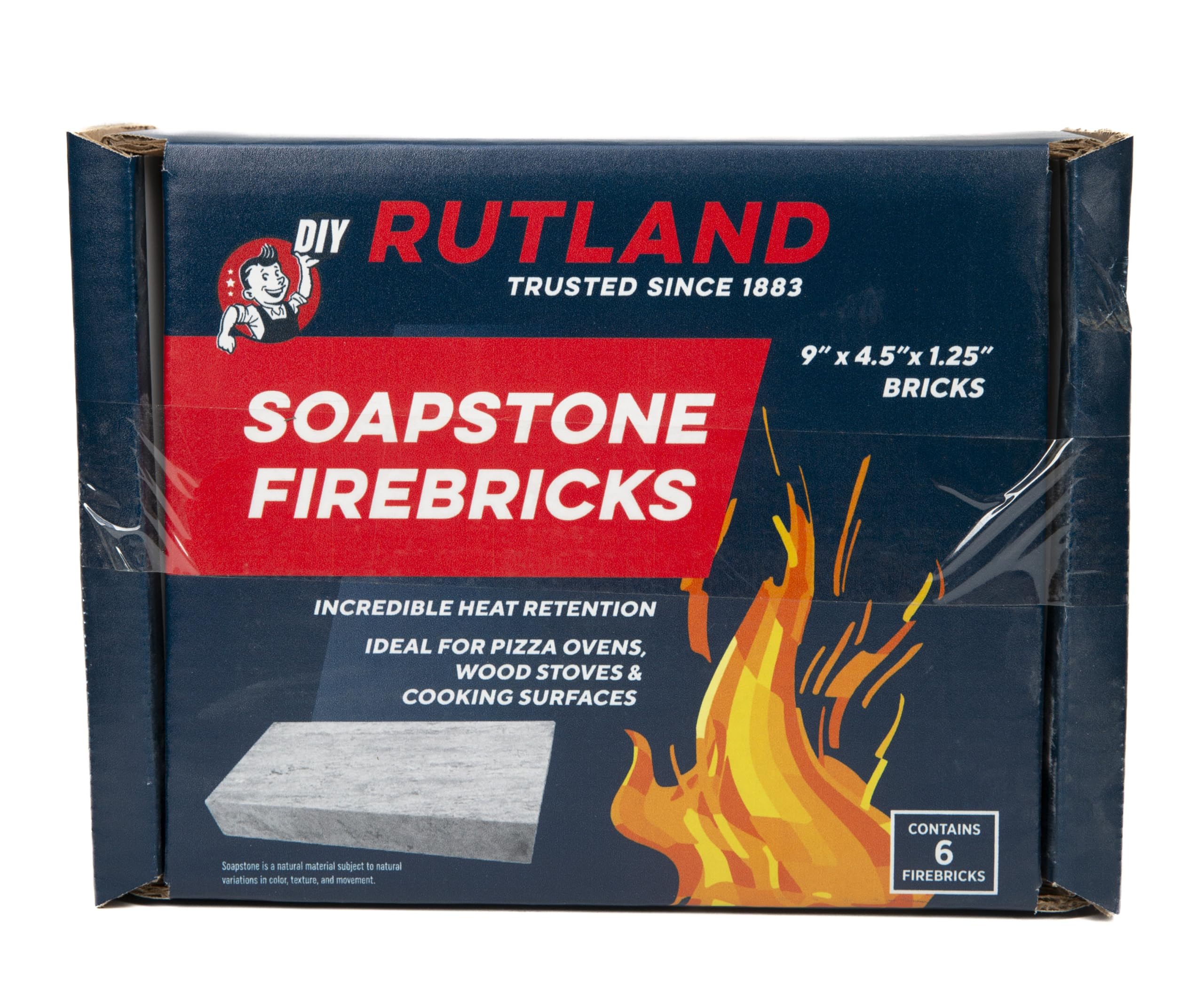 Rutland - Mattoncini refrattari in pietra ollare di alta qualità per camini a legna e stufe a legna, blu-grigio, 2.700+ F, confezione da 6