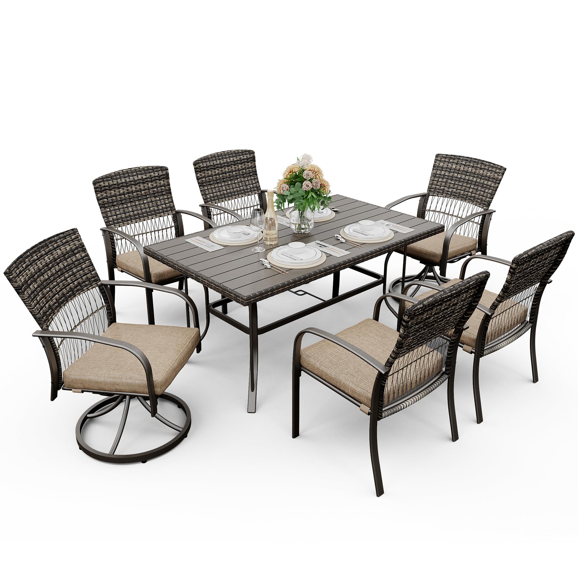 Snapklik.com : Pamapic 7 Piece Outdoor Dining Set, Rattan Outdoor Patio ...