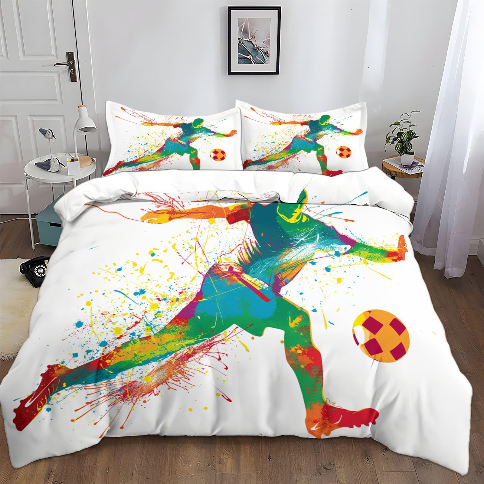 Housses de couettes 200x200 foot doodle microfibre avec taies d'oreiller