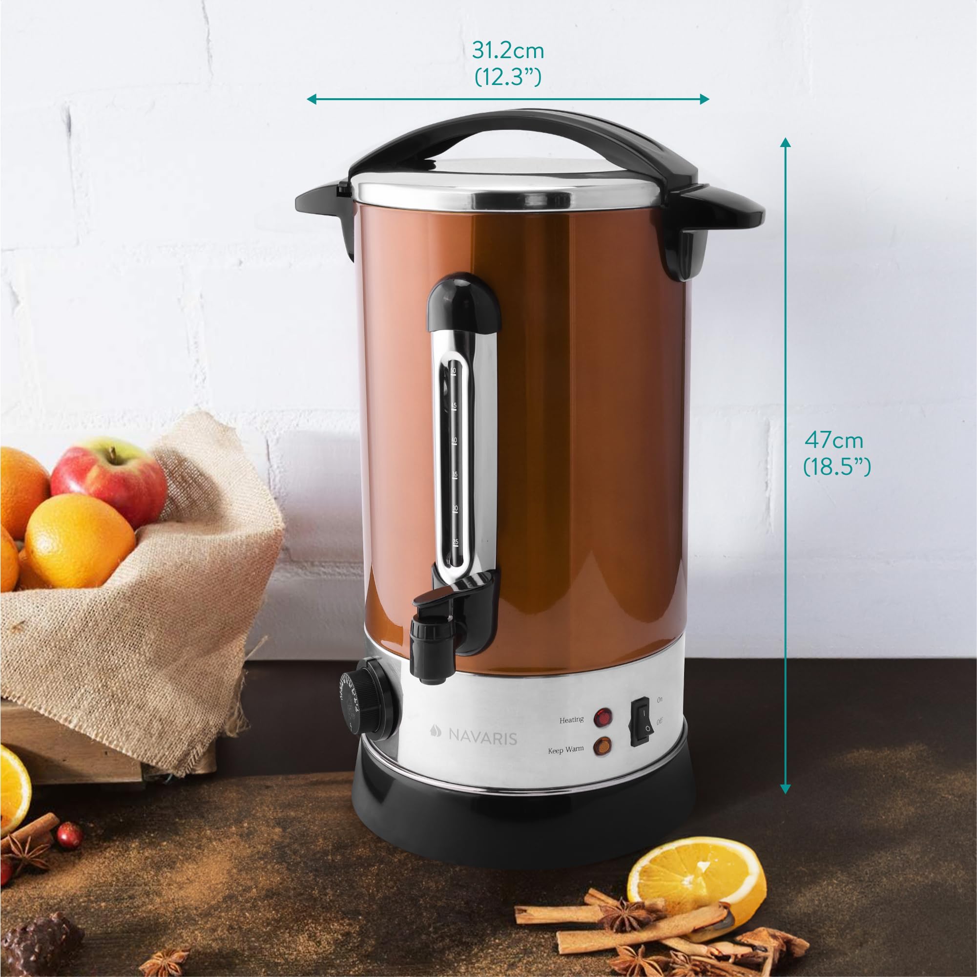 Navaris Distributeur de Boisson Chaude - Marmite à Vin Chaud en Inox - Appareil Chauffe Eau Thé Café Soupe - Maintien de la Chaleur - 10 L