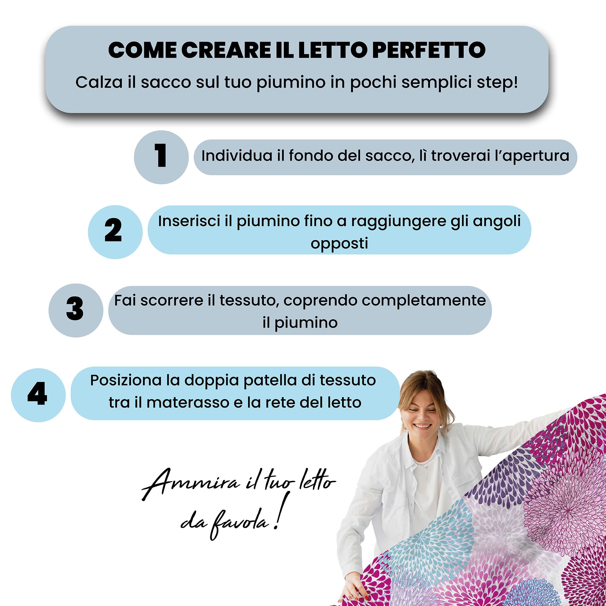 Parure Copripiumino NO STIRO FANTASY - prodotto in Italia - Set Copripiumino - Letto Piazza e Mezza, Microfibra - Sacco 200x200 cm + Patella e Federa 50x80 cm - Soffioni