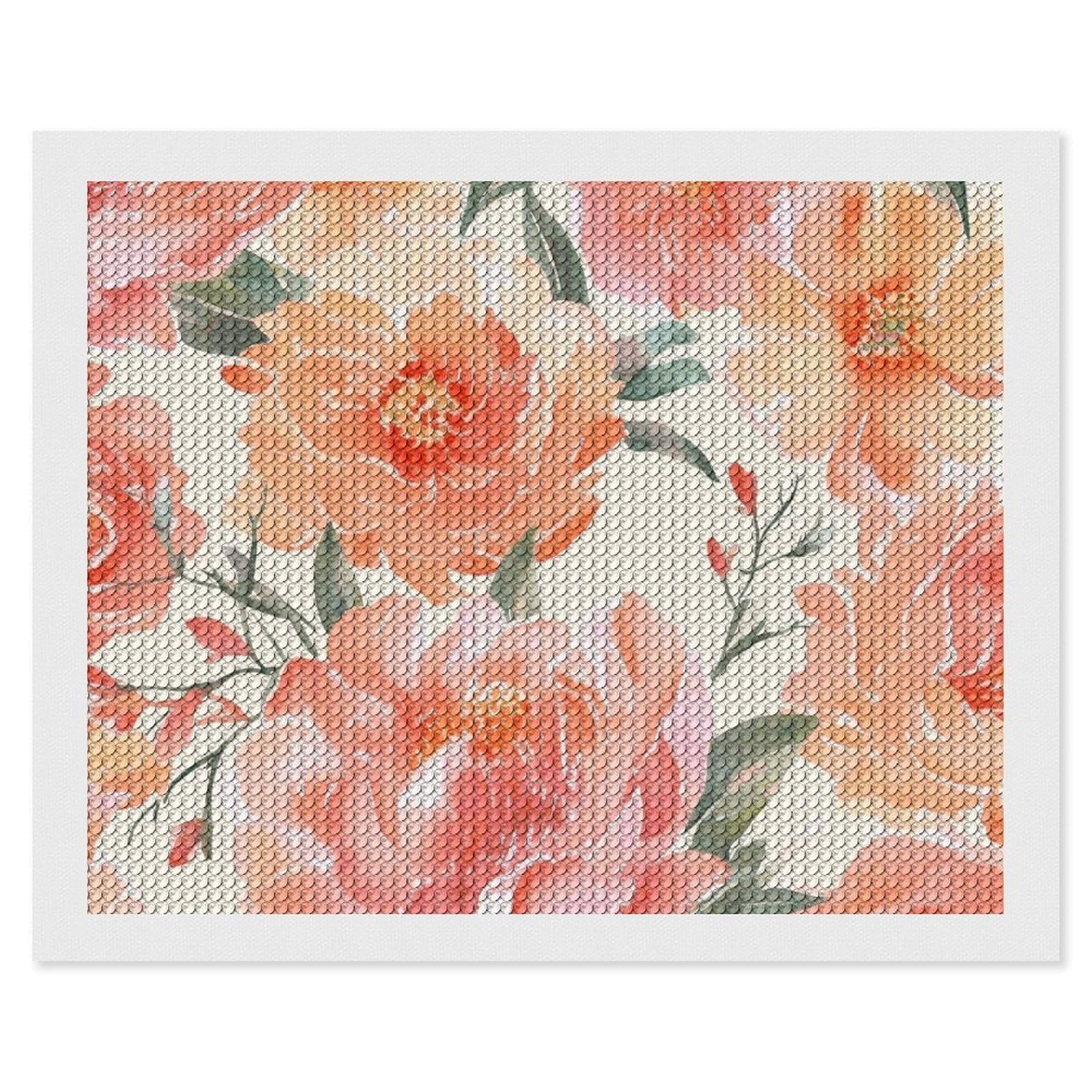 NONHAI Diamond Painting Kits for Adults - DIY Diamond Art Kits for Beginners - Full 5D Paint Drill Diamond Dots Paintings- Peach Peony Diamonds Pictures Gem Art and Craft Wall Decor 16"x20"
