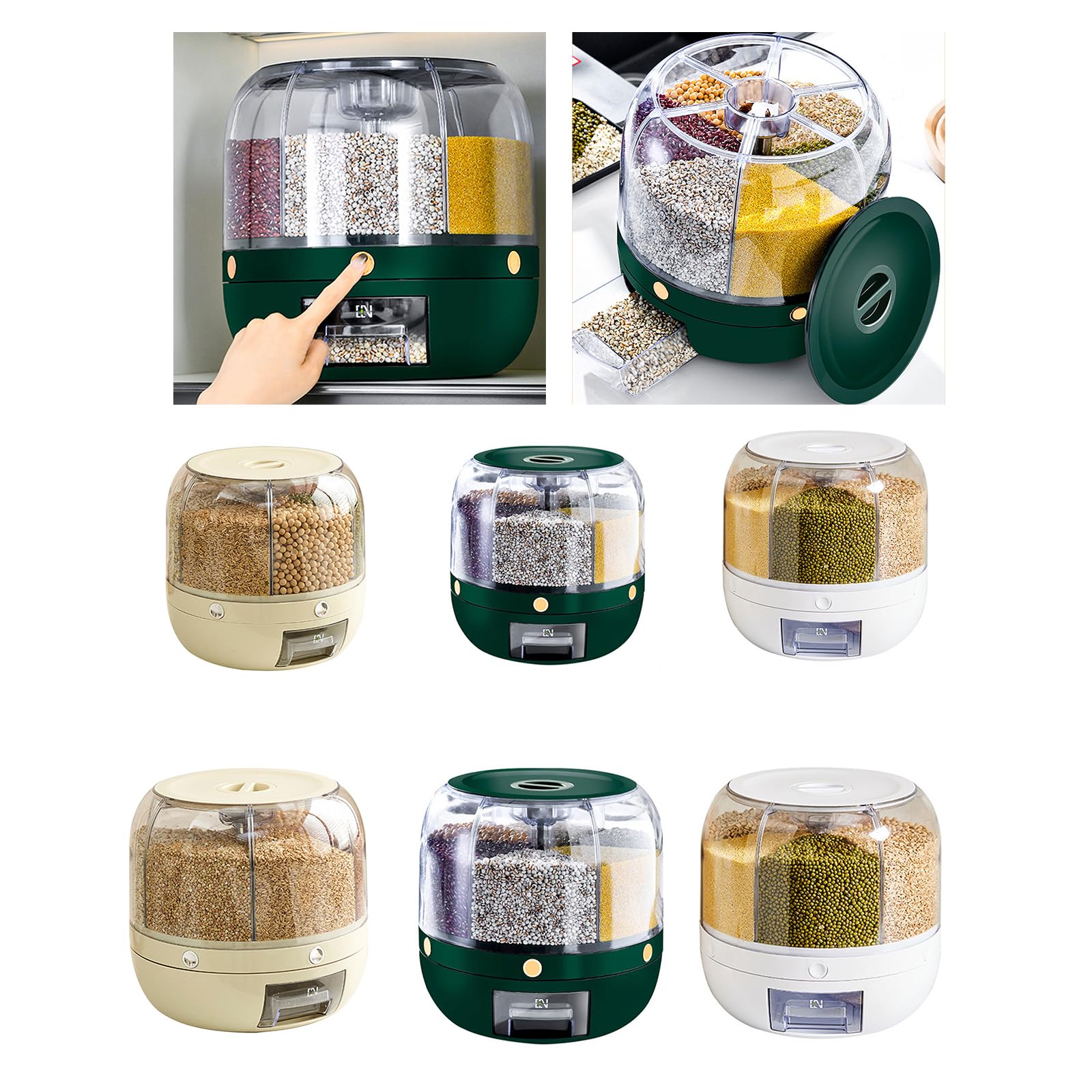 Contenitore per alimenti secchi con 6 sezioni staccabili Dispenser di riso rotante a 360 gradi Porta alimenti da cucina Contenitore per noci e fagioli
