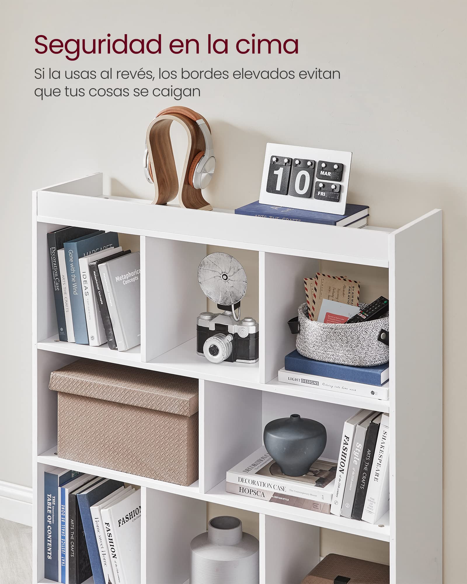 VASAGLE CUSTOS Colección - Librería, Estantería de Pie, con 8 Compartimentos Abiertos, Utilizable Horizontalmente, 30 x 97,5 x 100 cm, para Sala de Estar, Blanco Nube LBC52WTV2
