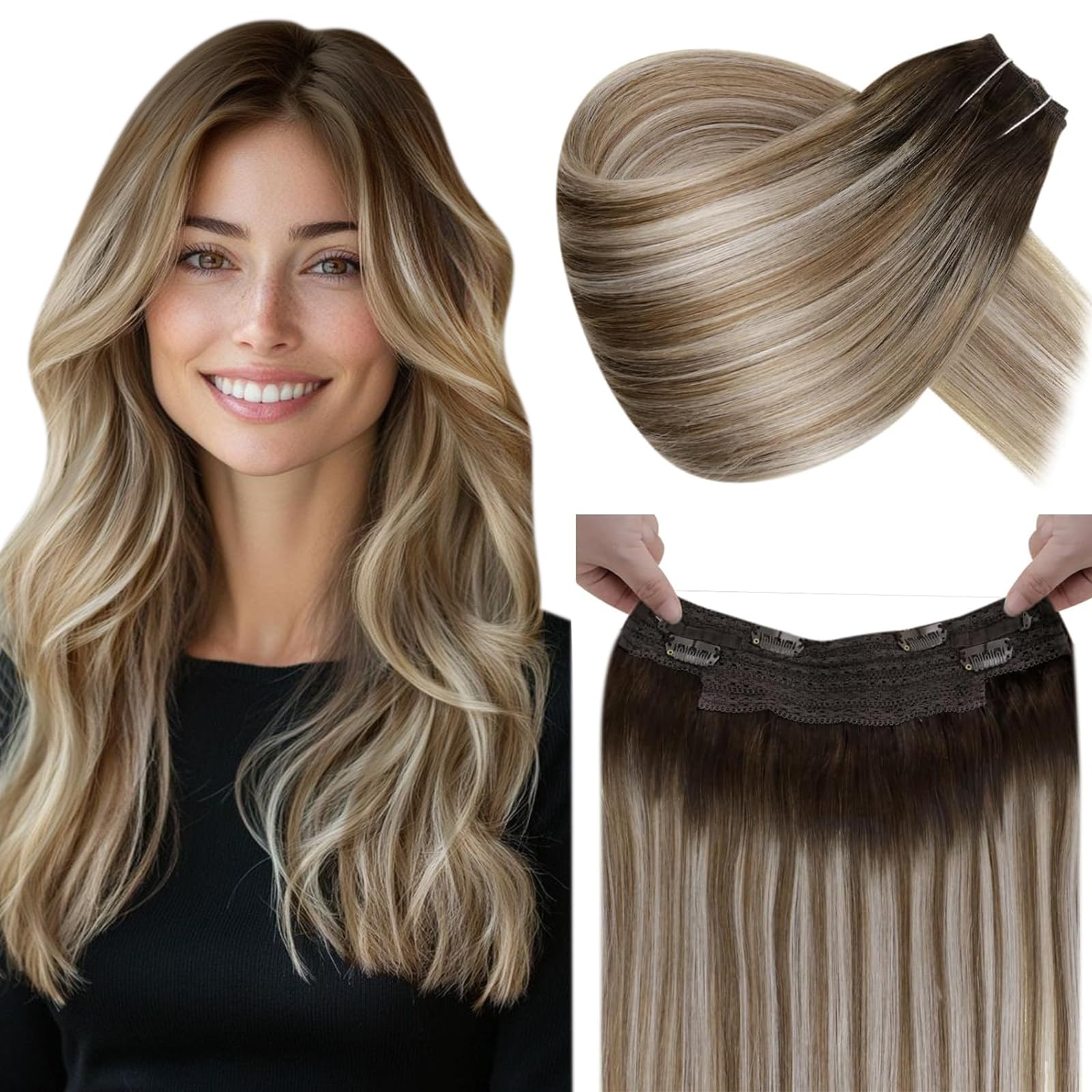 LaaVoo Wire Hair Extensions Human Hair 18 Inch Medium Brown Wire Human Hair Extensions Light Brown Human Hair Extensions Long Straight Hair 86g — view 19