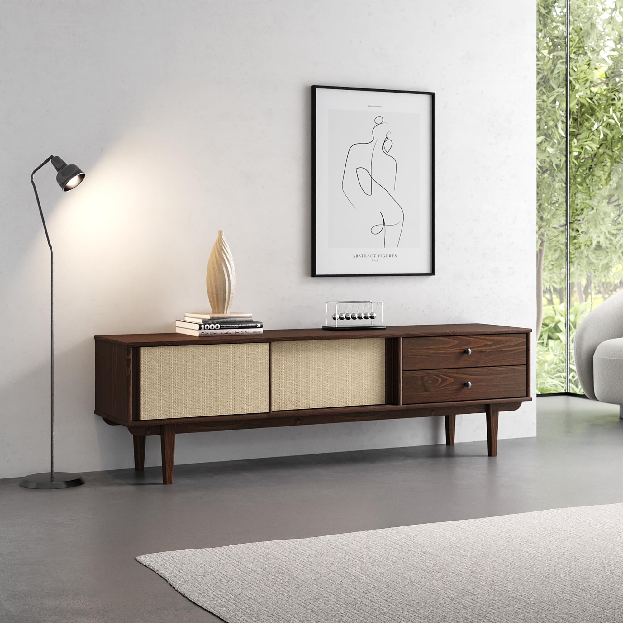 S◇685 DEMODEMIX HOTEL RACK - natural - IDIMEX Rack para TV 75 em Madeira cor Imbuia com Portas de Correr