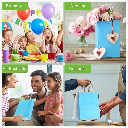 Miniatura 6 de 25 bolsas de regalo de papel con asas  Pequeñas bolsas de regalo de fiesta, golosinas, bolsas de compras en color azul claro para cumpleaños, boda,
