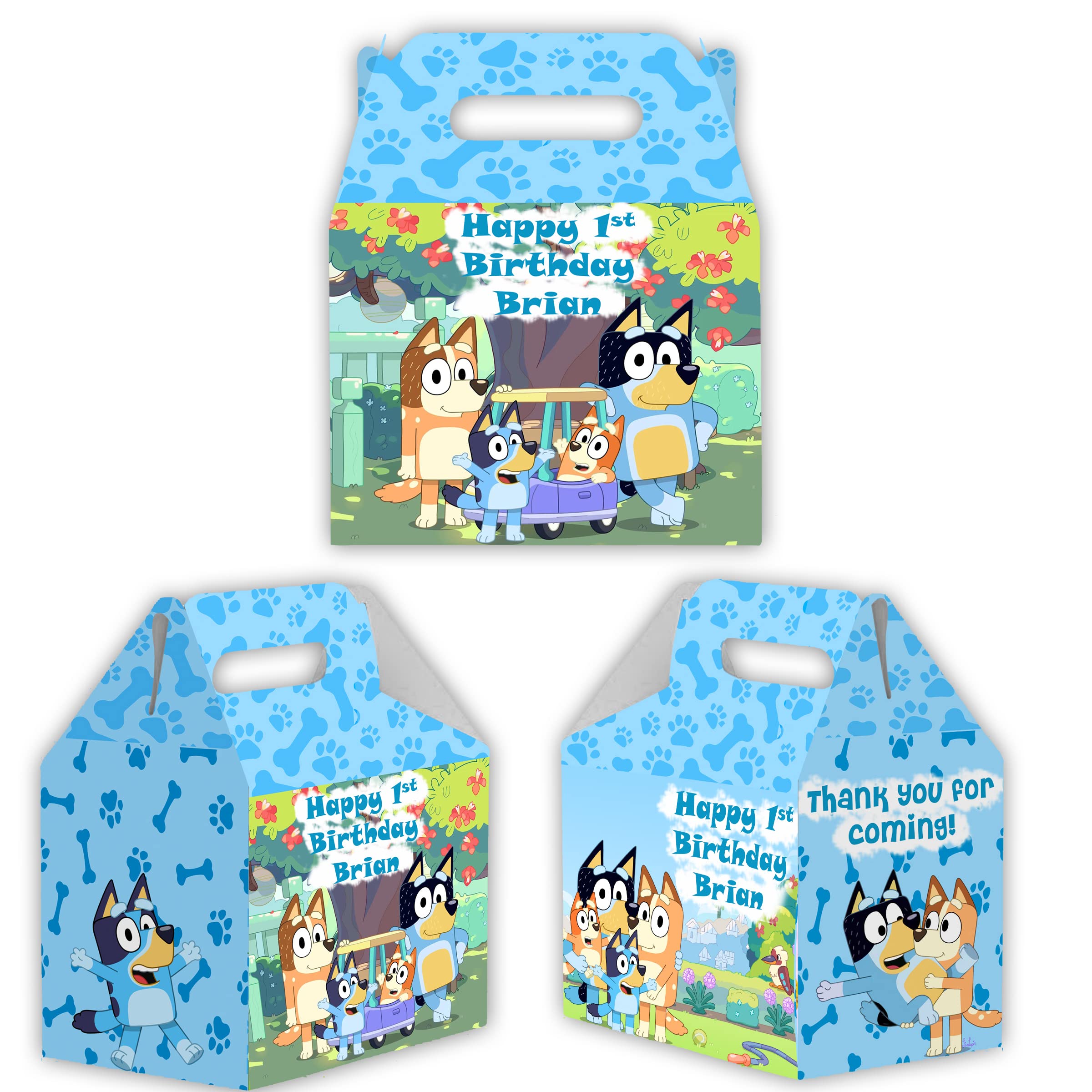 Blue Dog Candy Gable Box for Birthday Party Favors 12 Pack - 4.4x4.5in (Customizable, Blue)