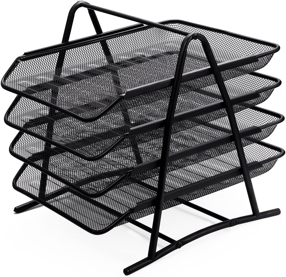 MantraRaj 4 Tier Letter Tray A4 Mesh Filing Trays Holder Desktop Document Paper File Storage Metal Filling Collection Desk Organiser Document Storage Letter Paper For Home & Office (Black)