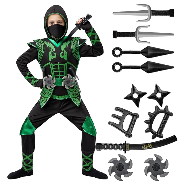 Spooktacular Creations Set de disfraz de Ninja verde de lujo con accesorios de espuma Ninja, traje de Kung Fu