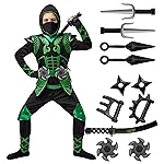 Spooktacular Creations Green Ninja Costume Set, Ninja Jumpsuit with Foam Accessories for Kids, Toddler Halloween Outfit for Ideas Cosplay Party (M, 8-10 yrs)