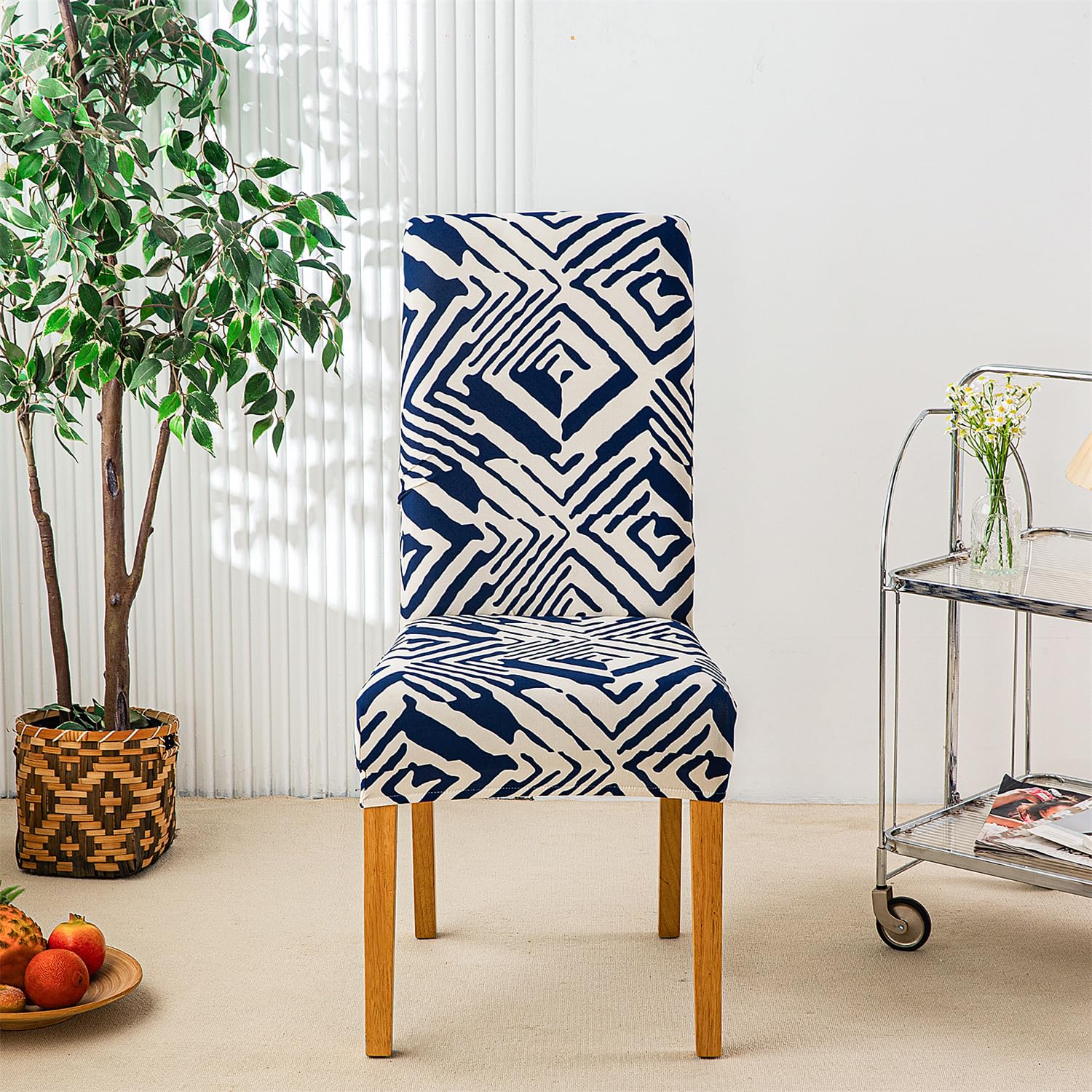HZDHCLH Chair Covers Slipcovers 4/6 PCs Stretch Removable Washable Short Dining Chair Protector Cover Seat for Hotel,Dining Room,Ceremony (block blue,4 PCS) - Image 3