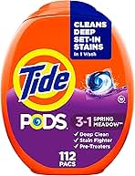 Tide PODS Laundry Detergent Pacs, 3-in-1 Stain Remover, Odor Fighter, Color Protector, 112 Count, HE compatible, Spring Meadow Scent