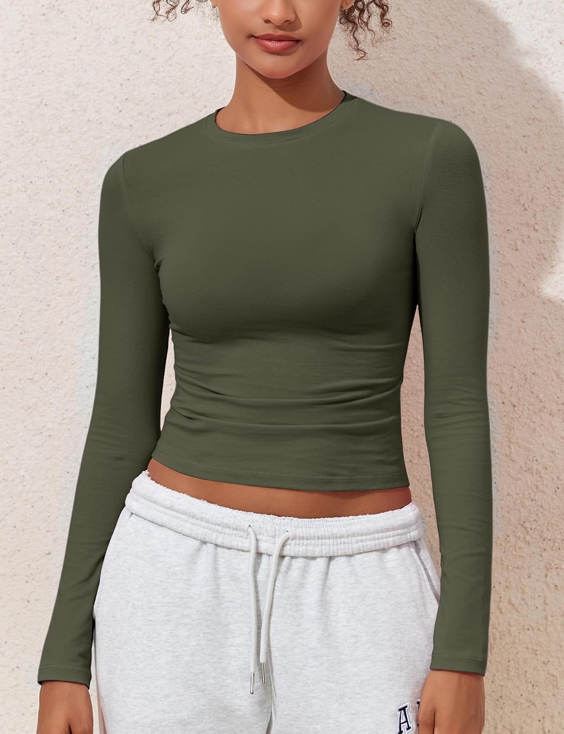 kayamiya Women's Basic Long Sleeve Cotton Shirts Tight Fit Fall Crewneck Trendy Y2K Crop Tops - Image 7