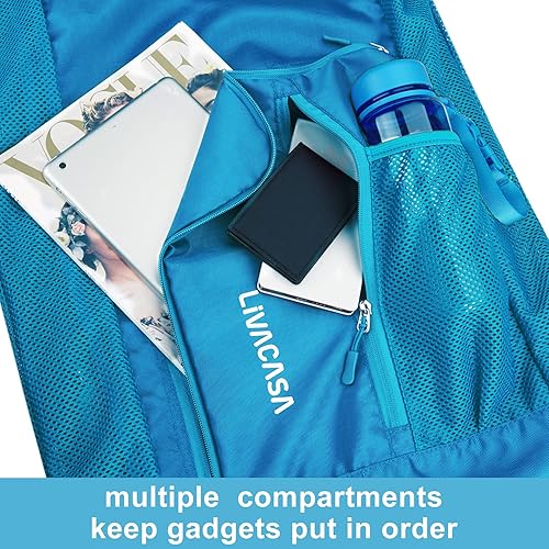 Miniatura 3 de LIVACASA Mochila de malla con cordón de natación Mochila con bolsillo de malla de secado rápido Equipo de natación de malla Bolsa de playa Azul