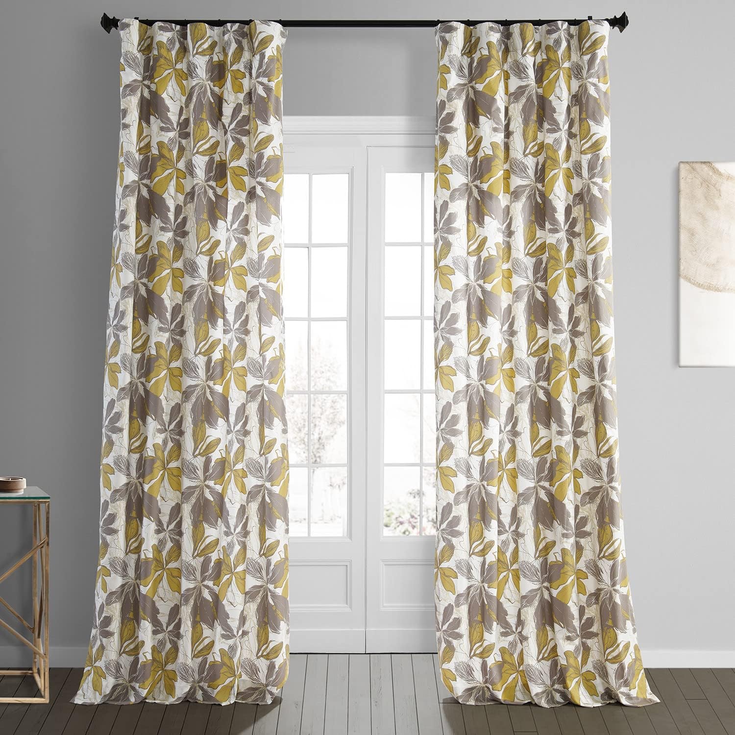 HPD Half Price Drapes Floral Curtains 108 Inches Long Luxury Printed Cotton Curtains (1 Panel) Modern Room Darkening Window Curtains for Bedroom & Living Room, 50W x 108L, Gold & Grey Floral