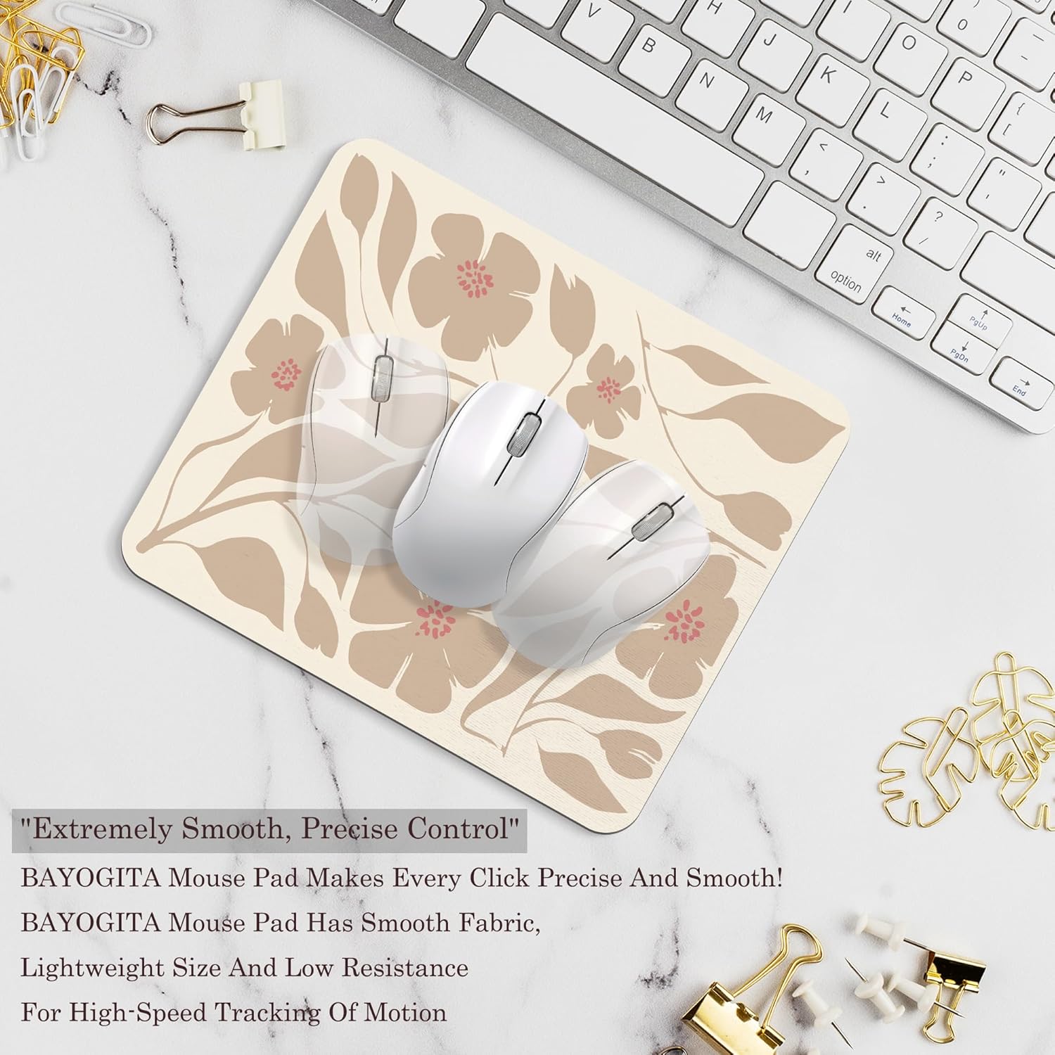 Floral Beige Mouse Pad - Vintage Boho Floral Office Desk Mousepad, Beige Boho Flower Decor Gifts, Office Gifts for Coworkers, Coworker Gift for Women, 9.5x8 Inches (Brown Flora) - Image 2