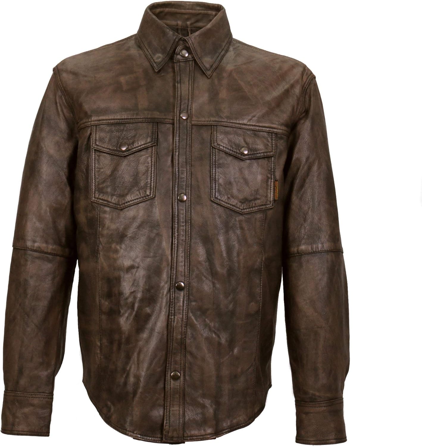 Hot Leathers LCS1004 Men’s Distressed Brown Leather Fashion Shirt with Multiple Pockets – Large Hot Leathers LCS1004 Men’s Distressed Brown Leather Fashion Shirt with Multiple Pockets – Large