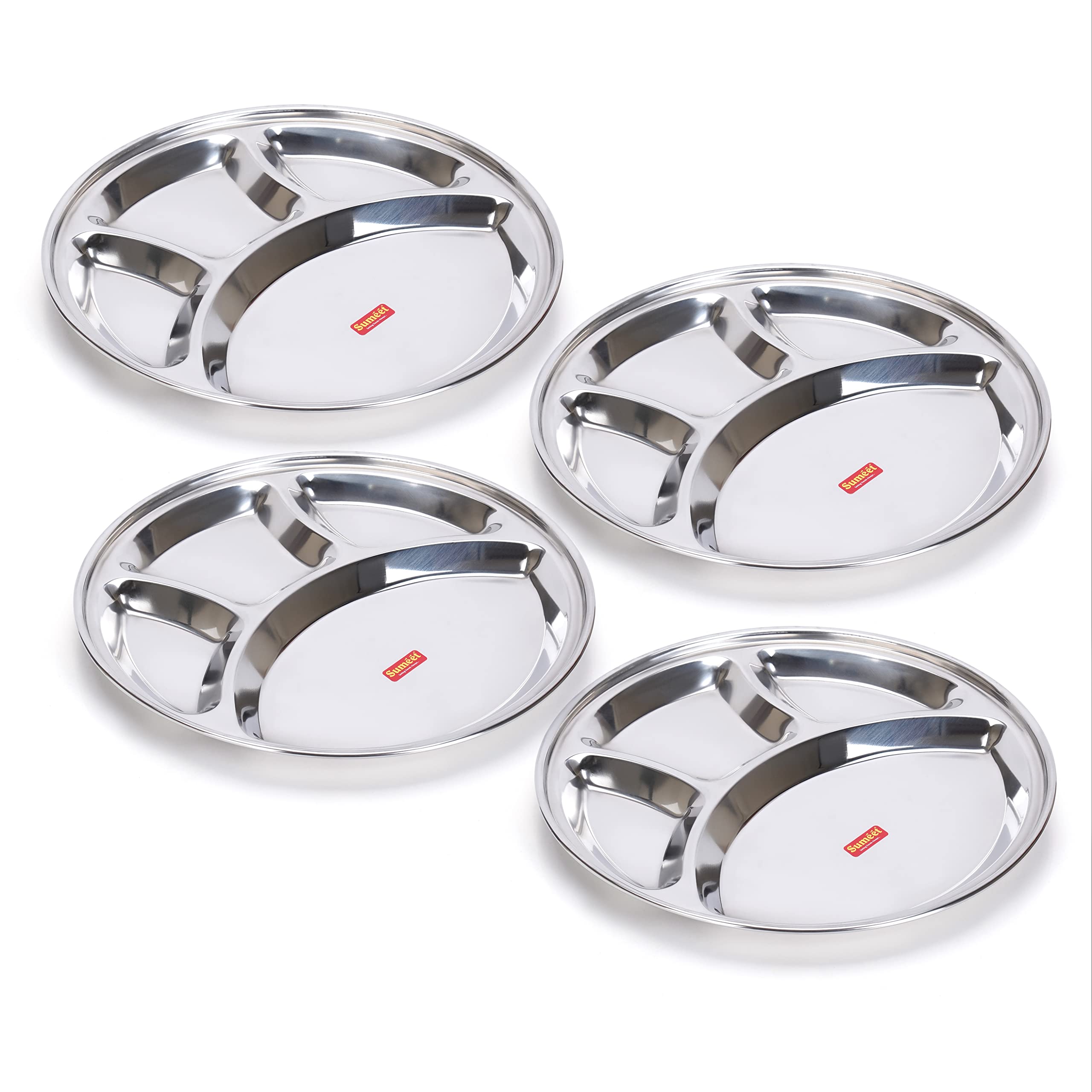 Sumeet Stainless Steel Round 4 in 1 Compartment Lunch/Dinner Plate Set of 4Pcs, 30.3cm Dia, Silver (B0BGQ8SWFV) Amazon Price History, Amazon Price Tracker