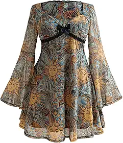 Vestido Feminino Y2k Plus Size Hippie Vintage Boho Leopardo Manga Longa Gola V Laço Malha Mini Vestidos Góticos