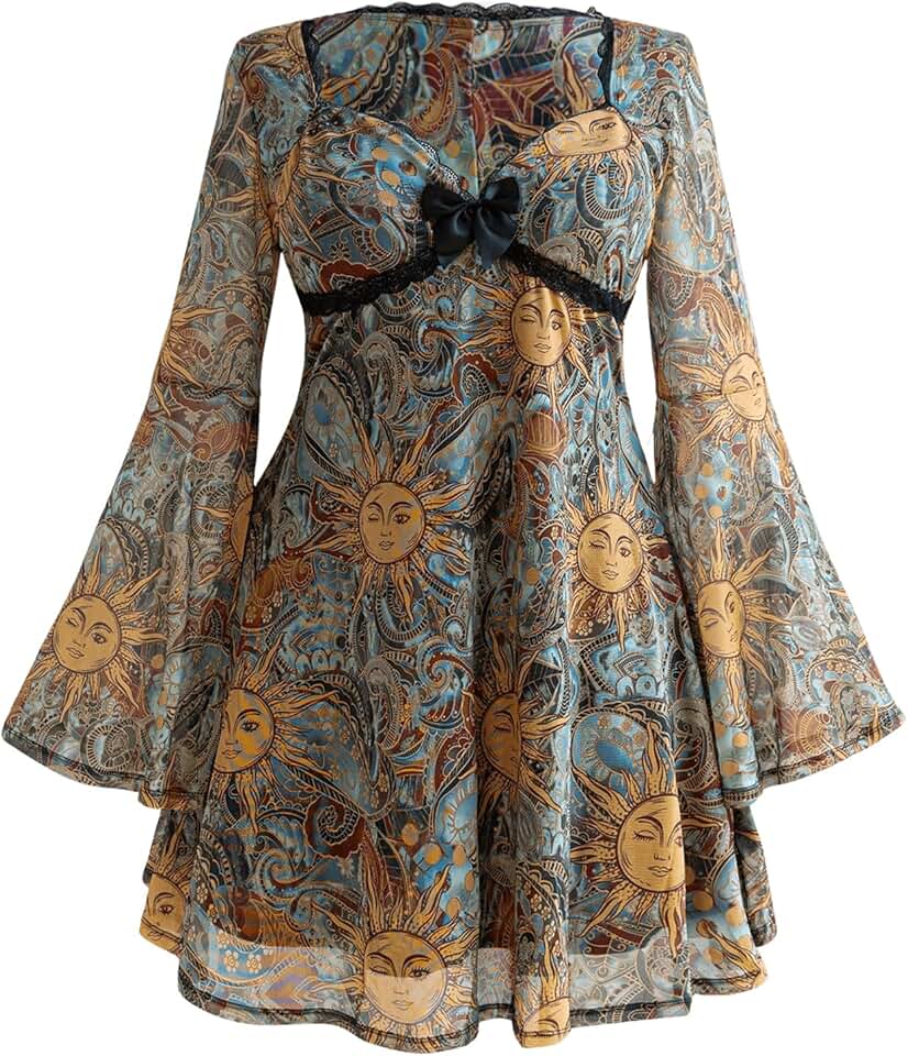 Vestido Feminino Y2k Plus Size Hippie Vintage Boho Leopardo Manga Longa Gola V Laço Malha Mini Vestidos Góticos