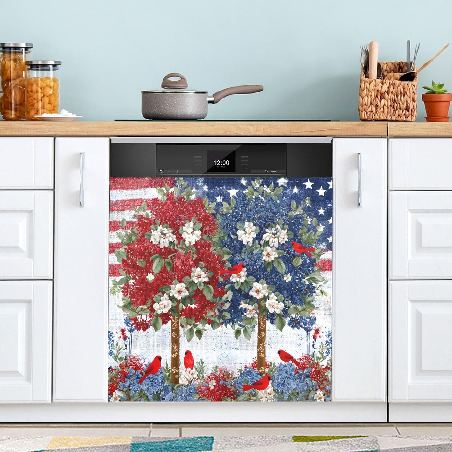 Dishwasher Magnet Cover Large Magnetic Stickers Tree Bird Front Dishwasher Cover for Home Kitchen Refrigerator Decorative Lid