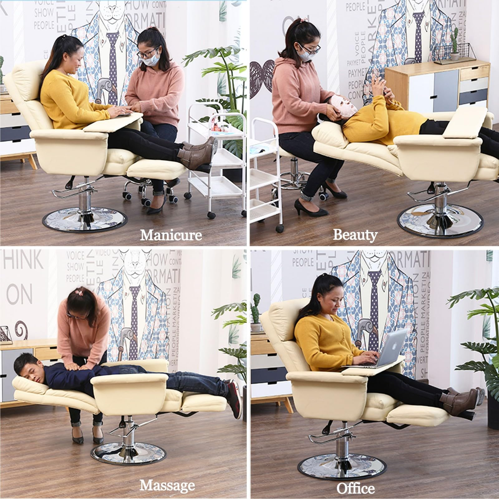 Silla De Belleza Hidraulica Silla Estetica Camilla Estetica Sillones Pedicura Camilla Ajustable de Masaje Multifuncional, para Estetica Masaje Tatuaje Pedicura Pestañas Reclinable (Beige)
